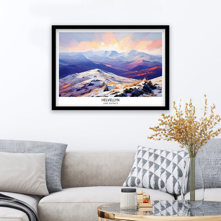 Helvellyn Lake District Print English Mountain Landscape Art Helvellyn Peak Poster Cumbria Hiking Wall Decor UK Nature Illustration British