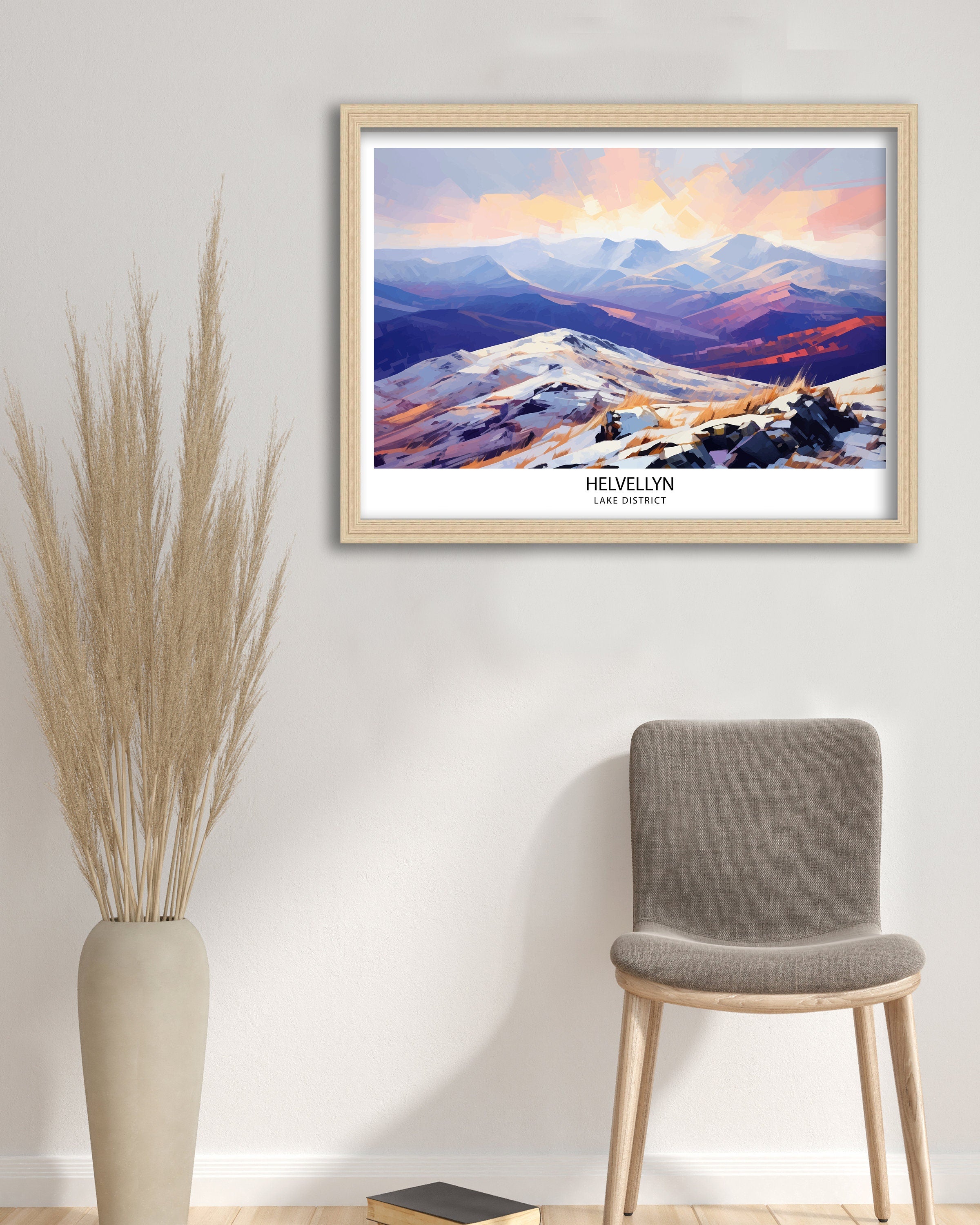 Helvellyn Lake District Print English Mountain Landscape Art Helvellyn Peak Poster Cumbria Hiking Wall Decor UK Nature Illustration British