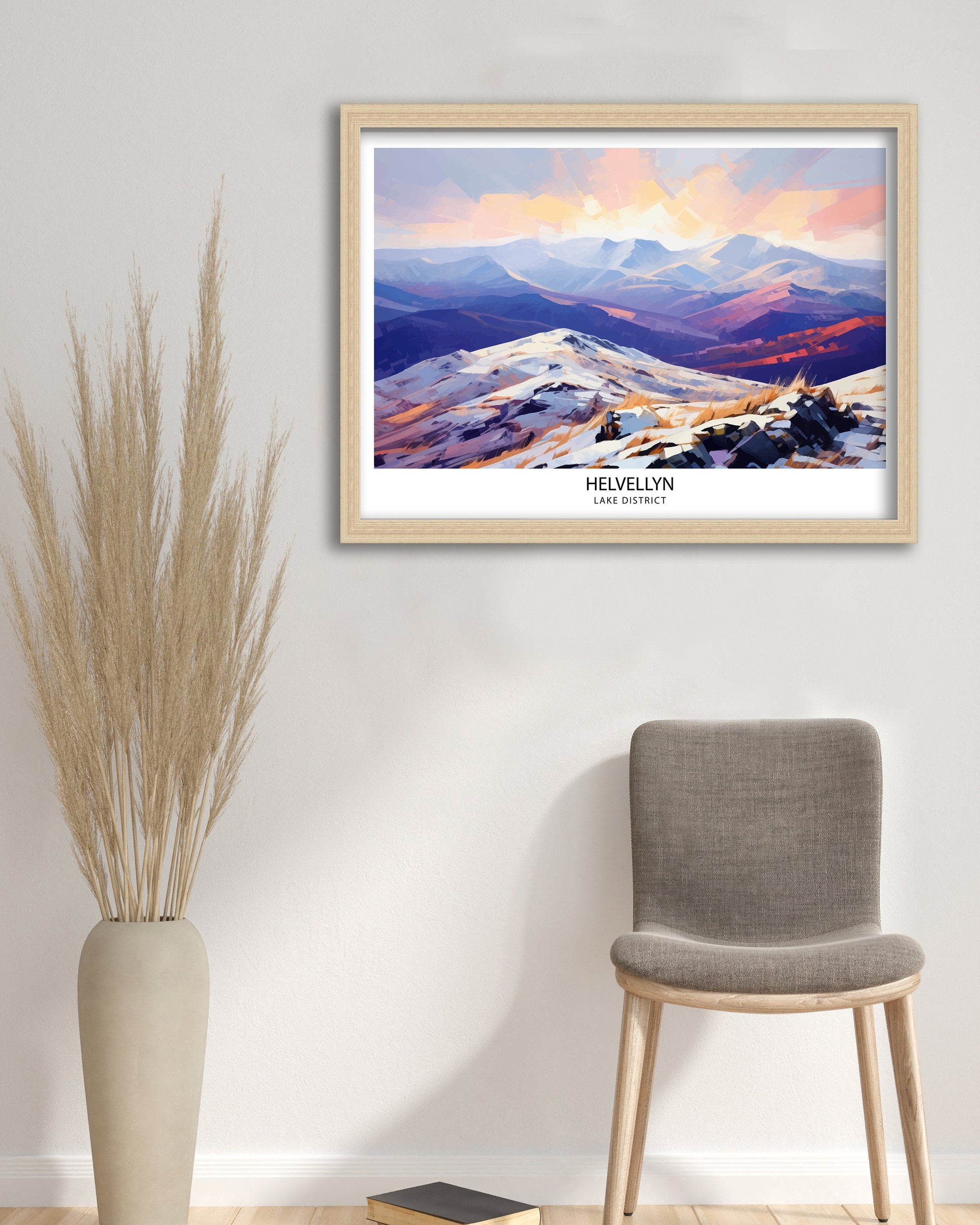 Helvellyn Lake District Print English Mountain Landscape Art Helvellyn Peak Poster Cumbria Hiking Wall Decor UK Nature Illustration British