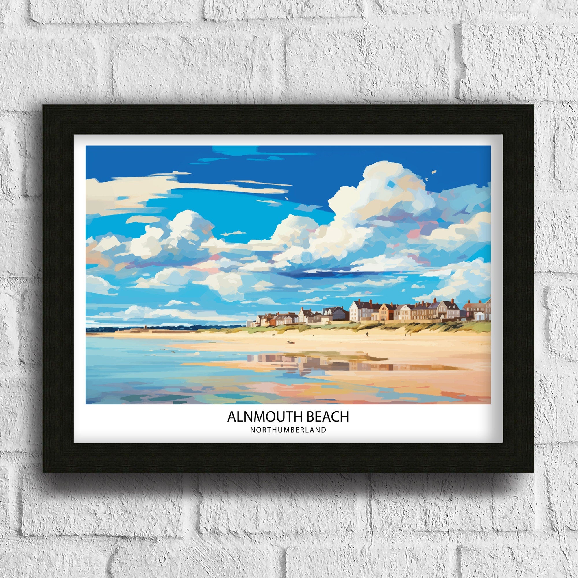 Alnmouth Beach Northumberland Travel Print Alnmouth Wall Decor Alnmouth Home Living Decor Northumberland Illustration Travel Poster Gift