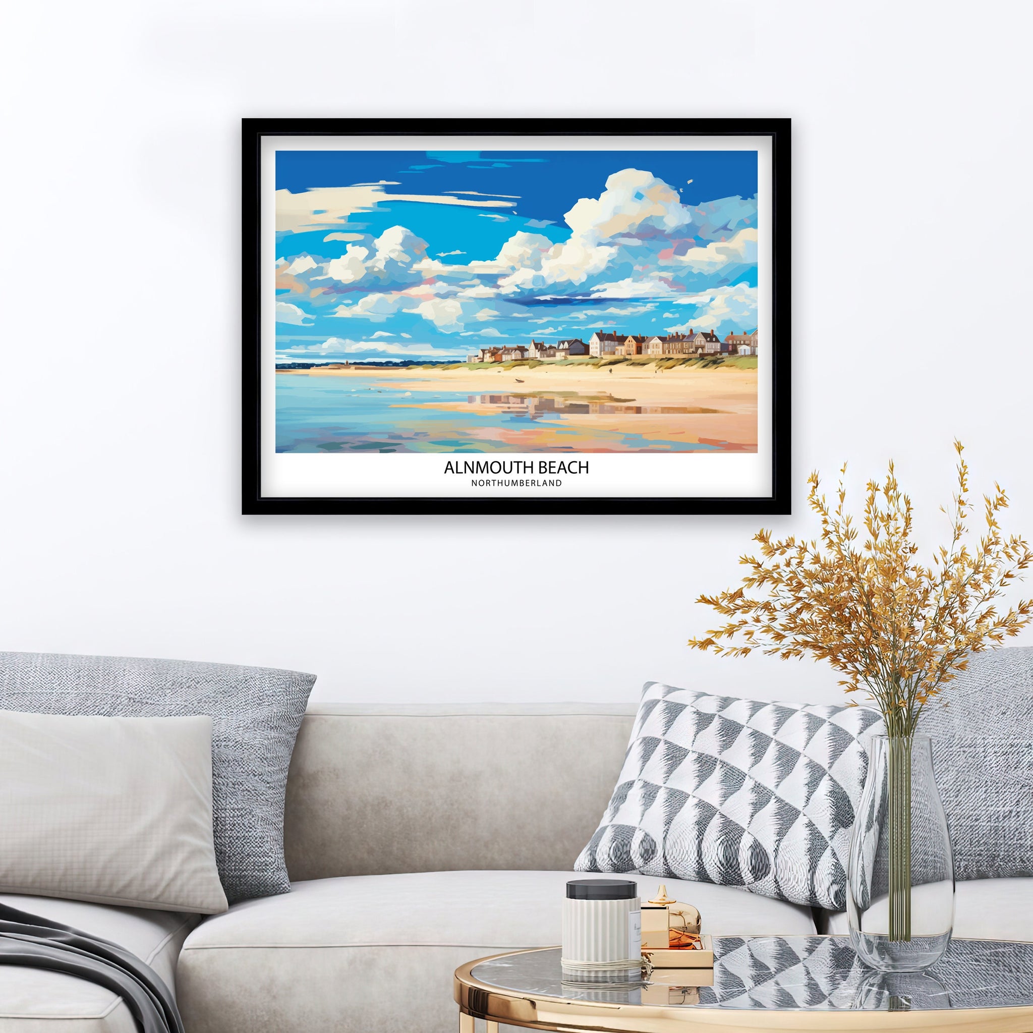 Alnmouth Beach Northumberland Travel Print Alnmouth Wall Decor Alnmouth Home Living Decor Northumberland Illustration Travel Poster Gift