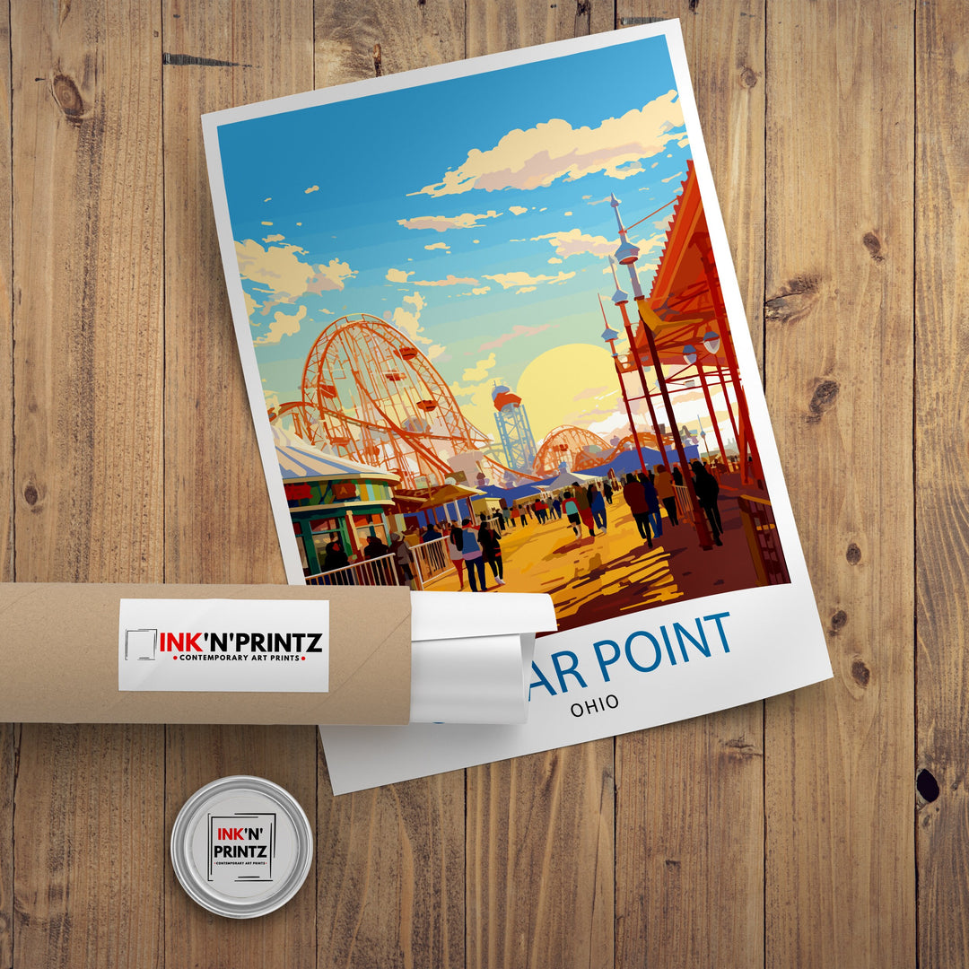 Cedar Point Ohio Poster Amusement Park Art Roller Coaster