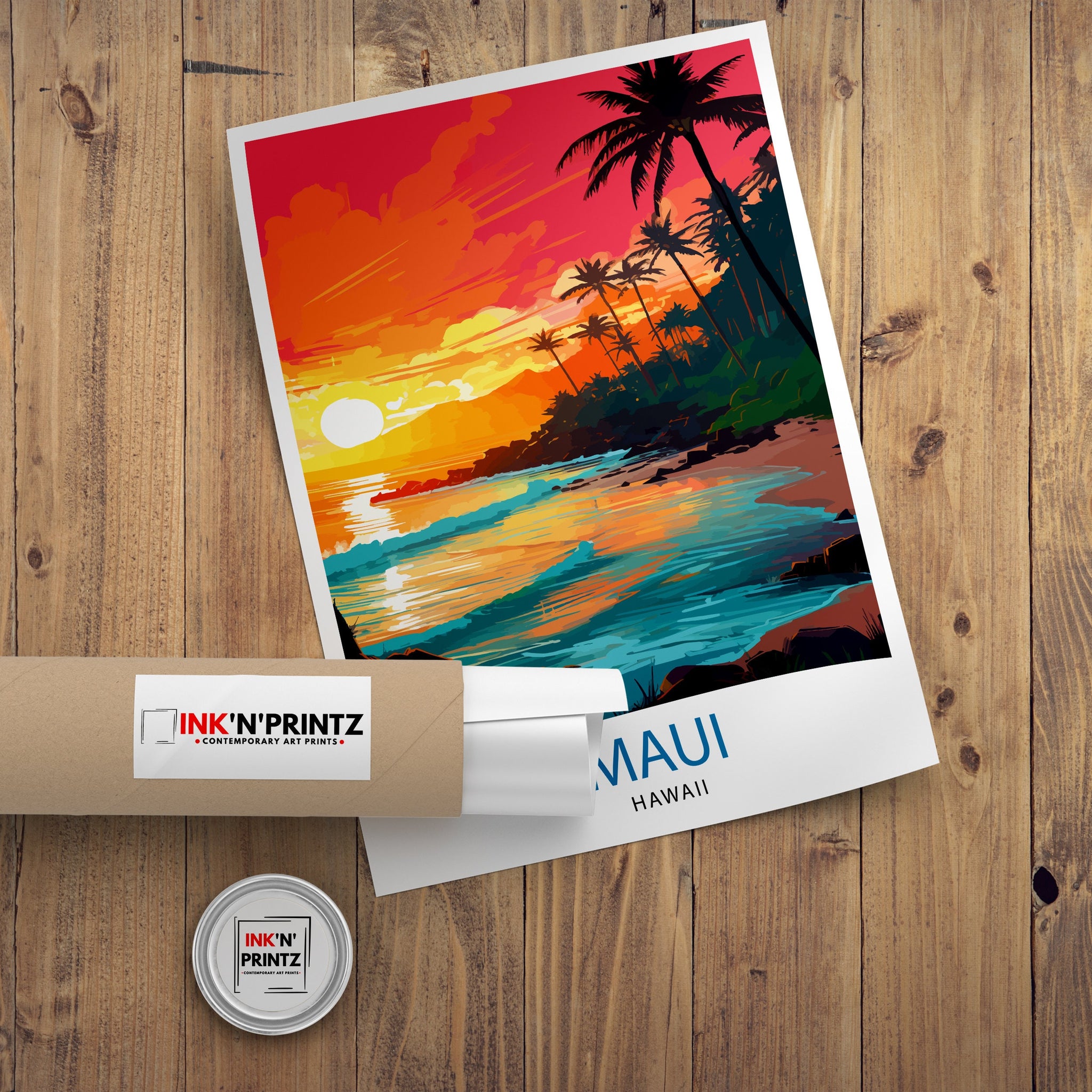 Maui Hawaii Print| Tropical Island Art Hawaiian Beach Poster Maui Landscape Wall Decor Hawaiian Paradise Illustration Aloha Spirit Artwork