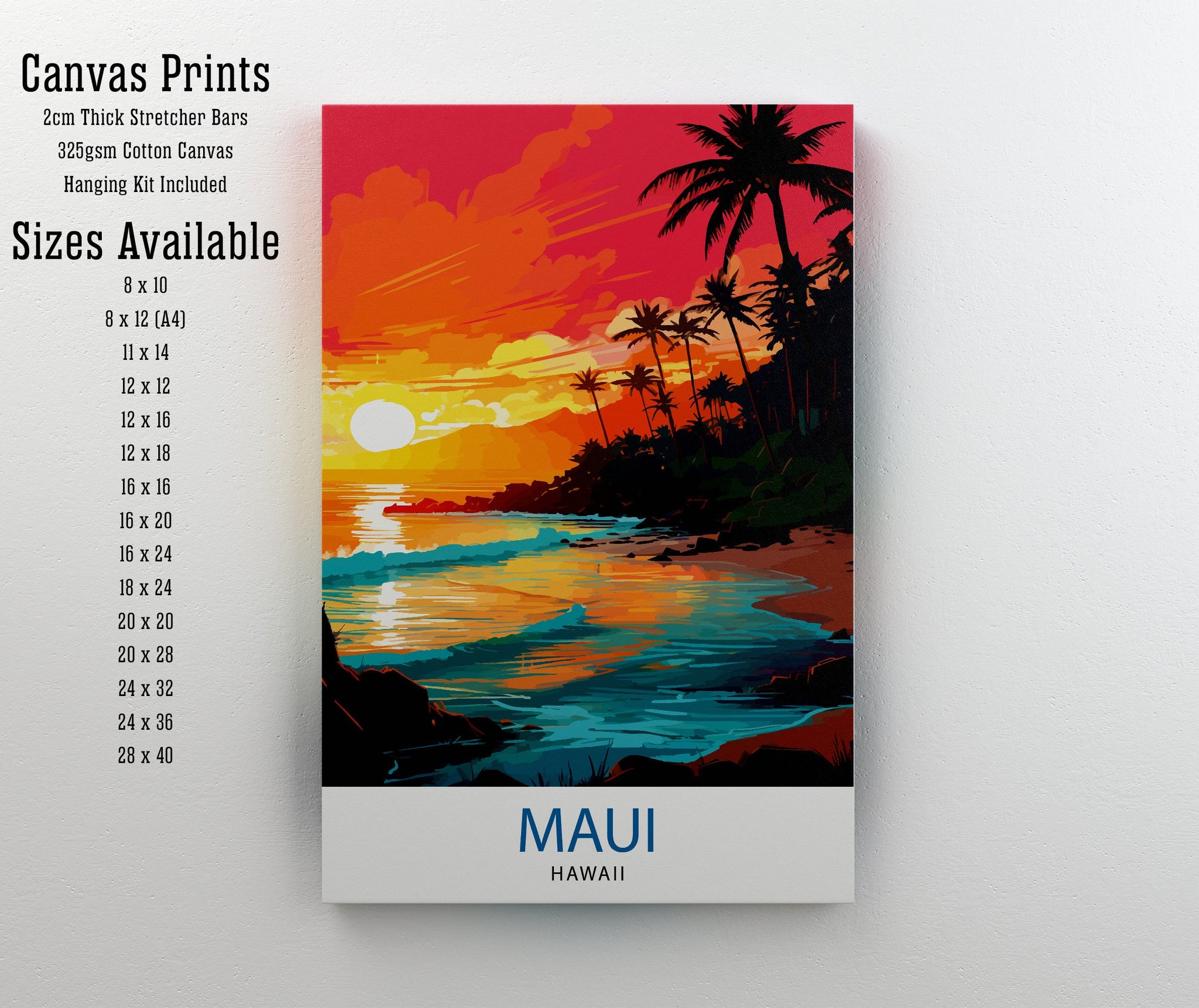 Maui Hawaii Print| Tropical Island Art Hawaiian Beach Poster Maui Landscape Wall Decor Hawaiian Paradise Illustration Aloha Spirit Artwork