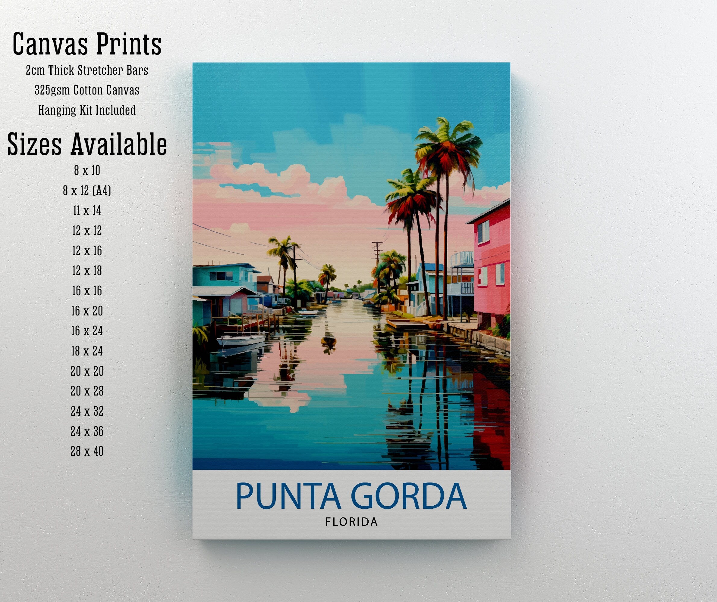 Punta Gorda Florida Print| Coastal Town Art Charlotte Harbor Poster Florida Landscape Wall Art Gulf Coast Decor Seaside Town Illustration
