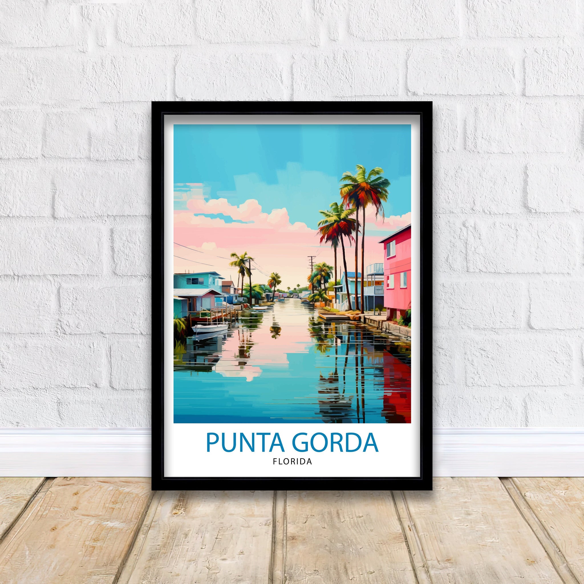 Punta Gorda Florida Print| Coastal Town Art Charlotte Harbor Poster Florida Landscape Wall Art Gulf Coast Decor Seaside Town Illustration