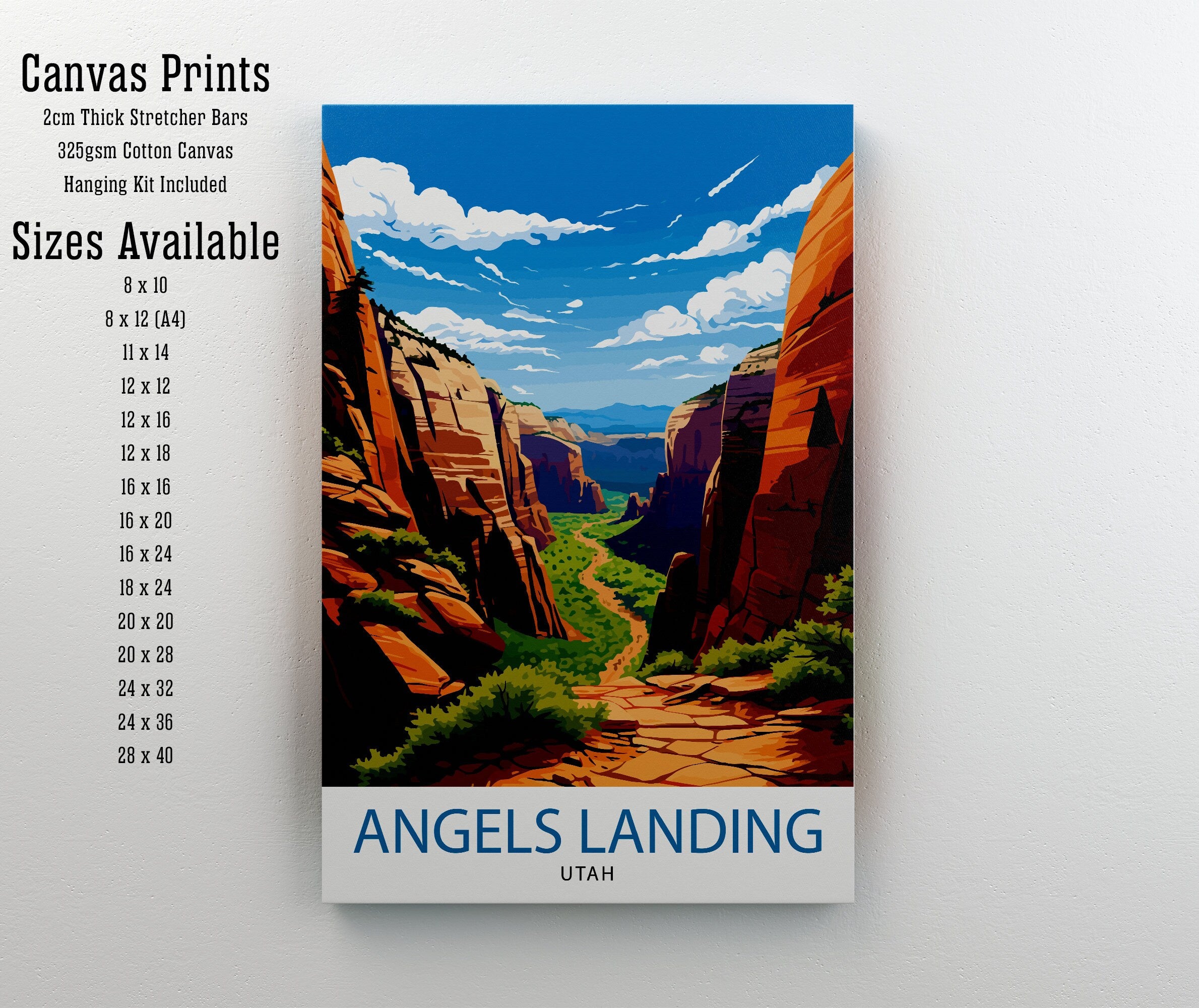 Angels Landing Utah Print Zion National Park Art Hiking Trail Poster Scenic Landscape Wall Decor Nature Adventure Illustration Southwest USA