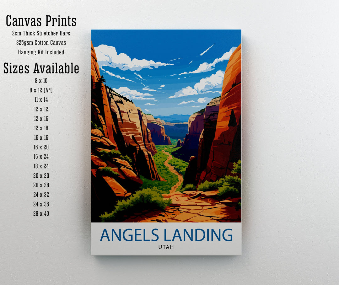 Angels Landing Utah Poster Zion National Park Art Hiking Trail Poster Scenic Landscape