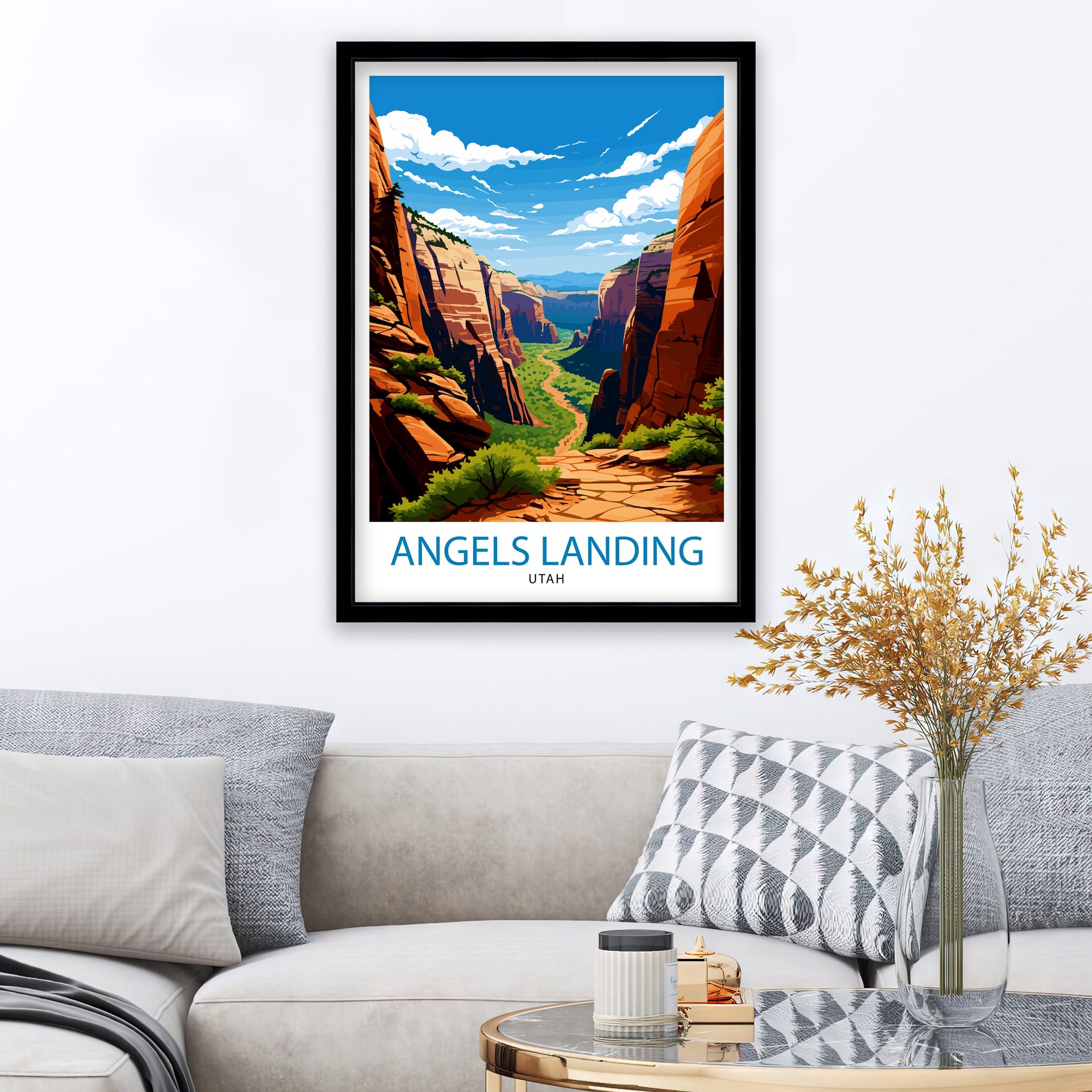 Angels Landing Utah Print Zion National Park Art Hiking Trail Poster Scenic Landscape Wall Decor Nature Adventure Illustration Southwest USA