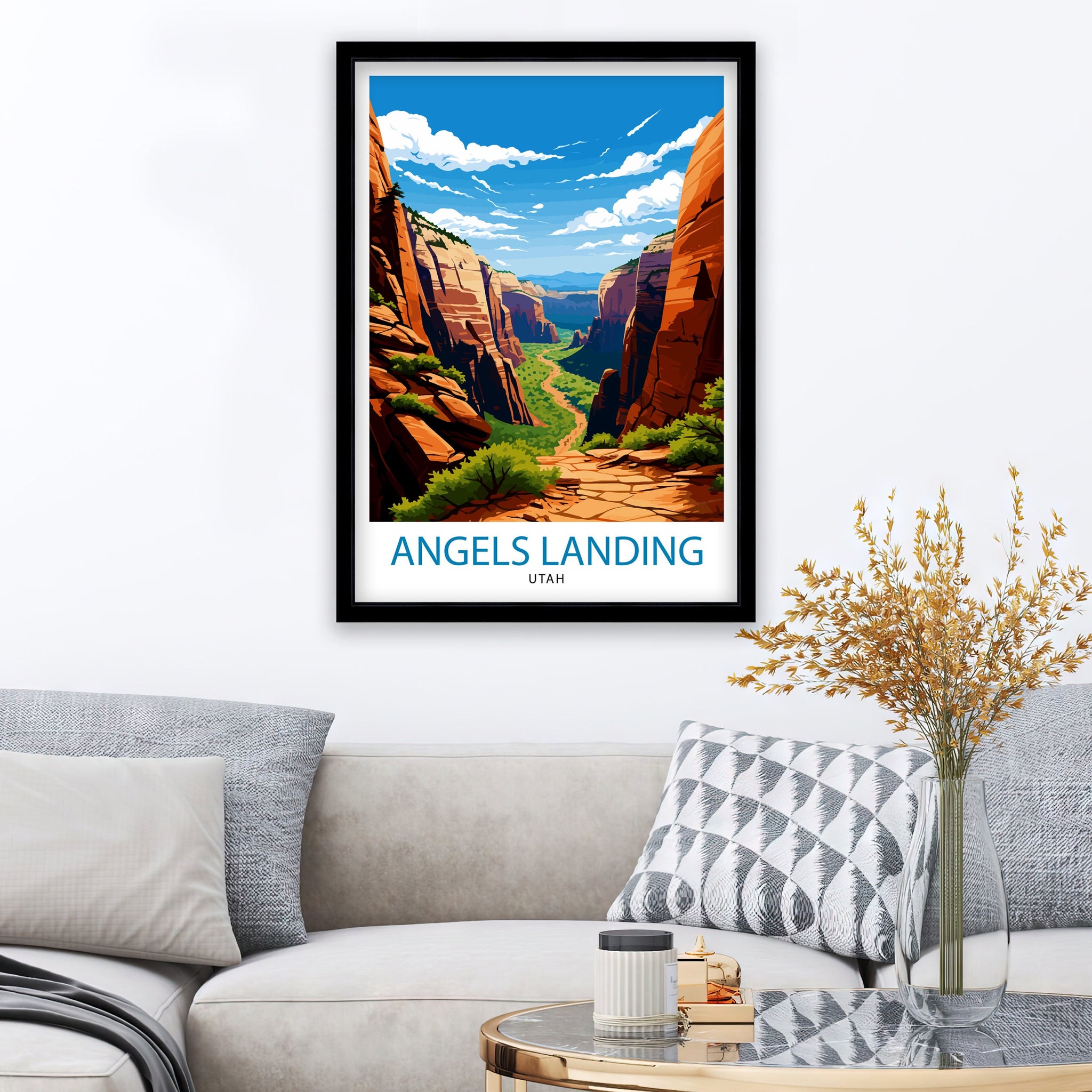 Angels Landing Utah Print Zion National Park Art Hiking Trail Poster Scenic Landscape Wall Decor Nature Adventure Illustration Southwest USA