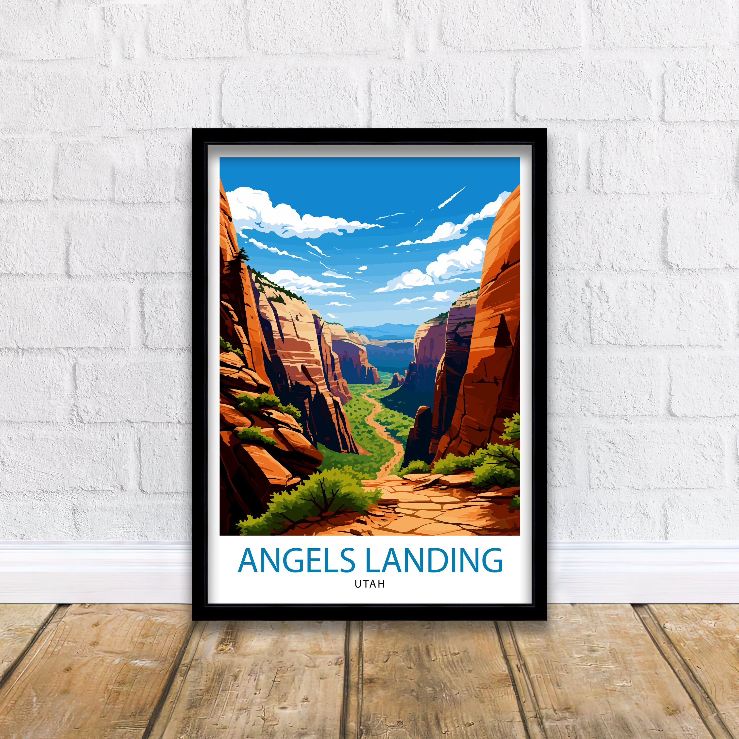 Angels Landing Utah Print Zion National Park Art Hiking Trail Poster Scenic Landscape Wall Decor Nature Adventure Illustration Southwest USA