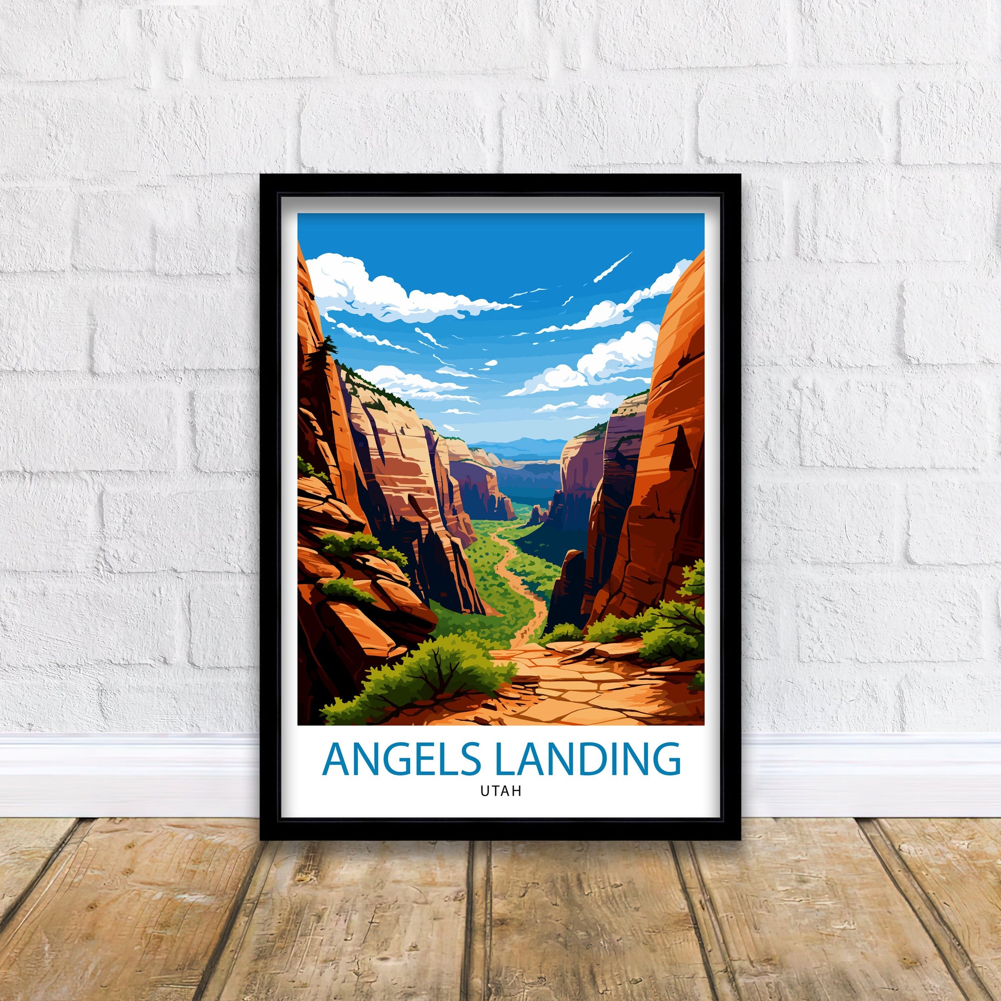 Angels Landing Utah Print Zion National Park Art Hiking Trail Poster Scenic Landscape Wall Decor Nature Adventure Illustration Southwest USA