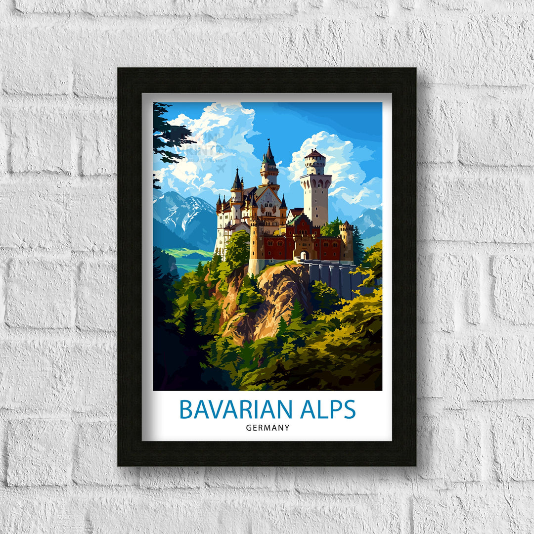 Bavarian Alps Germany Poster Scenic Mountain Landscape Art German Alpine Poster Neuschwanstein Castle View