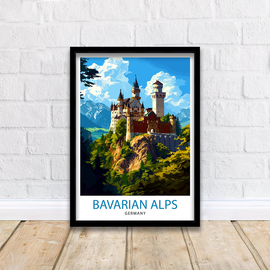 Bavarian Alps Germany Poster Scenic Mountain Landscape Art German Alpine Poster Neuschwanstein Castle View