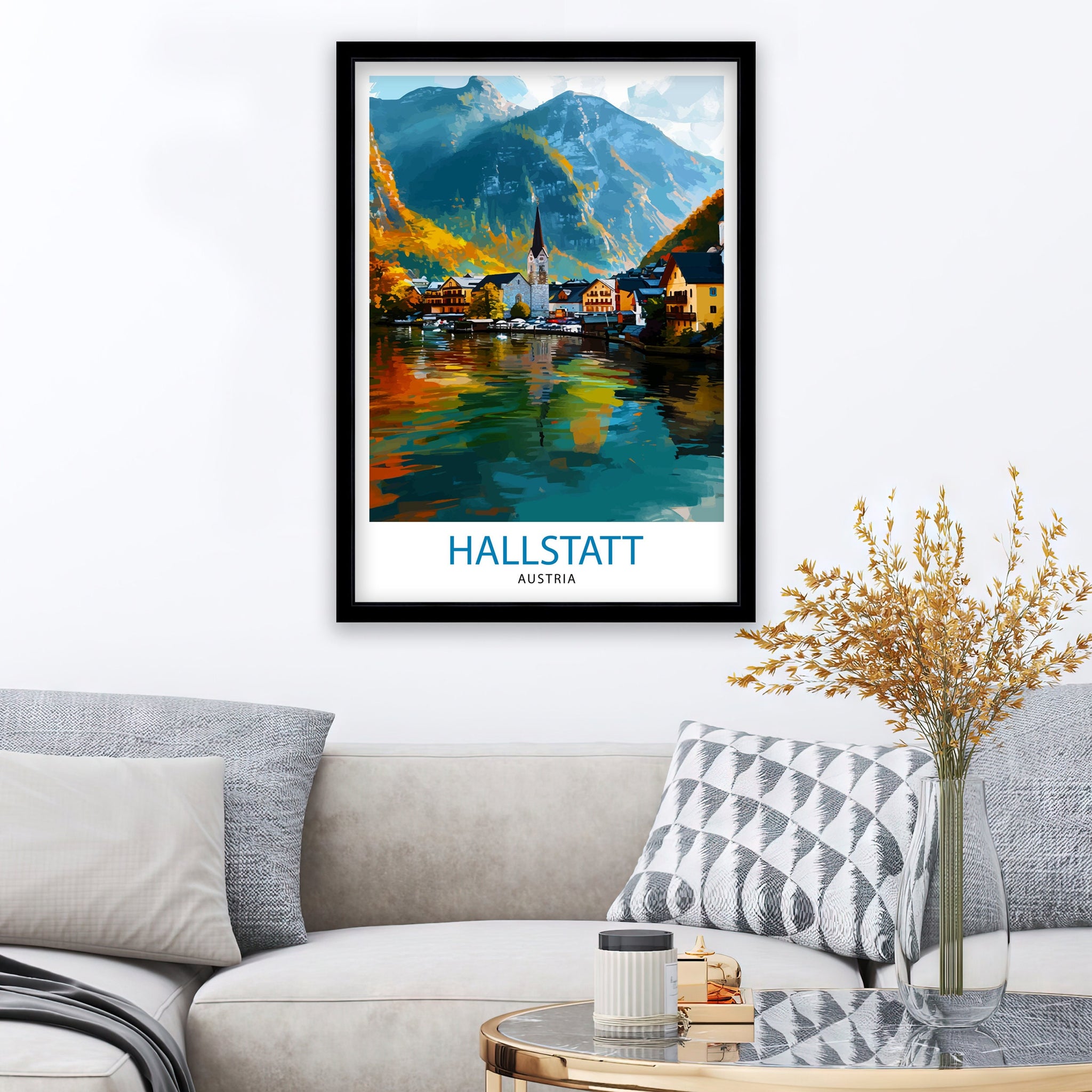 Hallstatt Austria Travel Print Hallstatt Wall Decor Hallstatt Home Living Decor Hallstatt Illustration Travel Poster Austria Home Decor