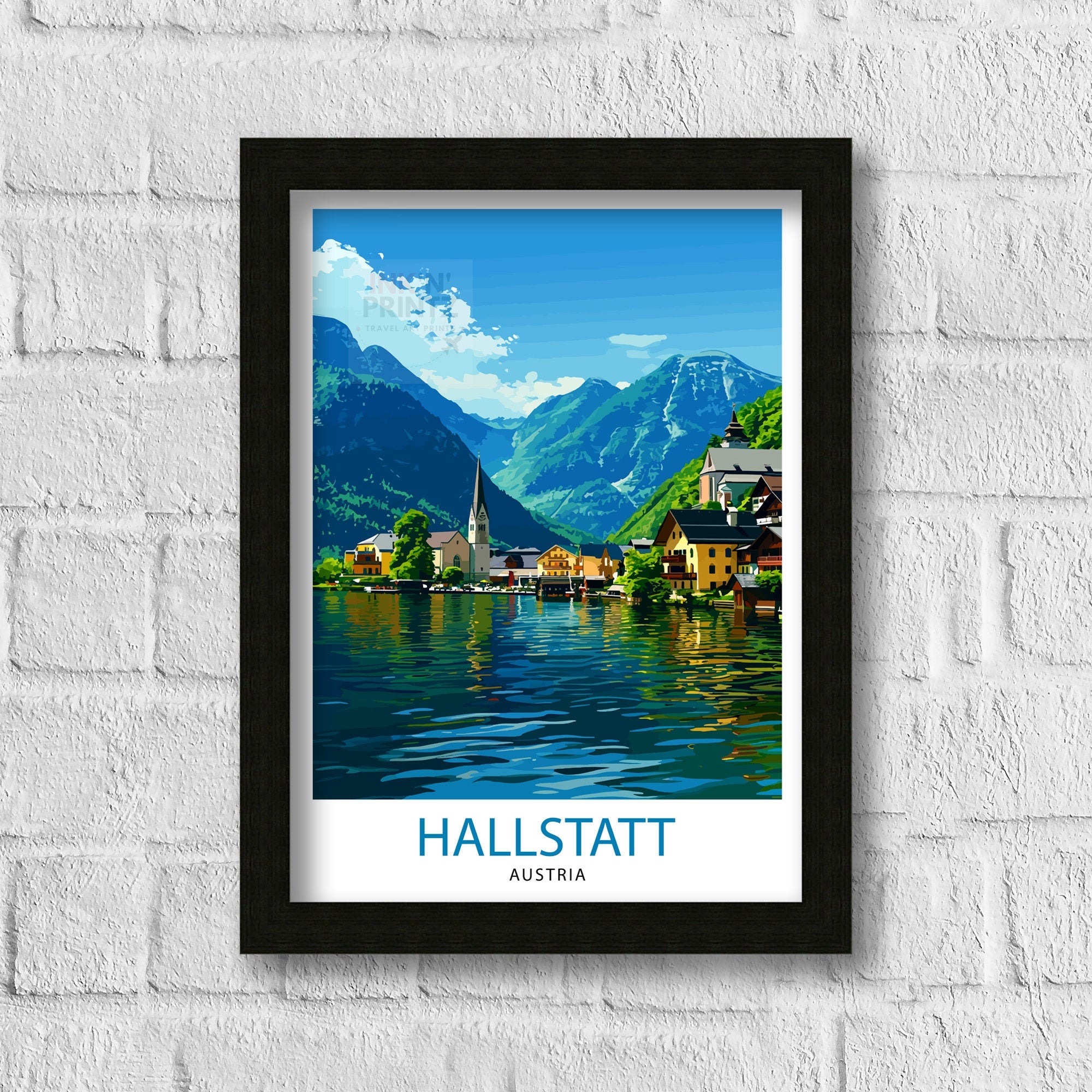 Hallstatt Austria Travel Print Hallstatt Wall Decor Hallstatt Home Living Decor Hallstatt Illustration Travel Poster Austria Home Decor