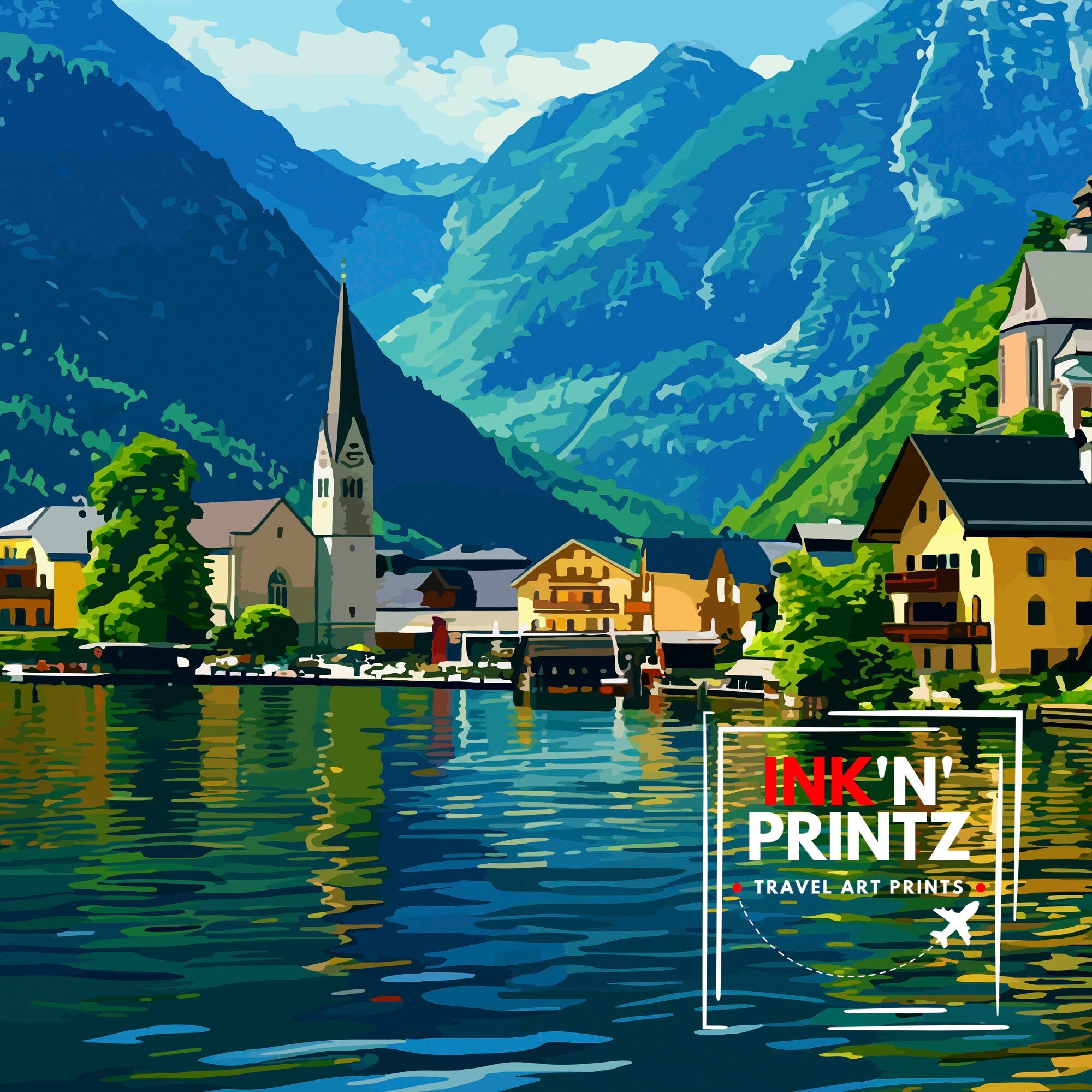 Hallstatt Austria Travel Print Hallstatt Wall Decor Hallstatt Home Living Decor Hallstatt Illustration Travel Poster Austria Home Decor