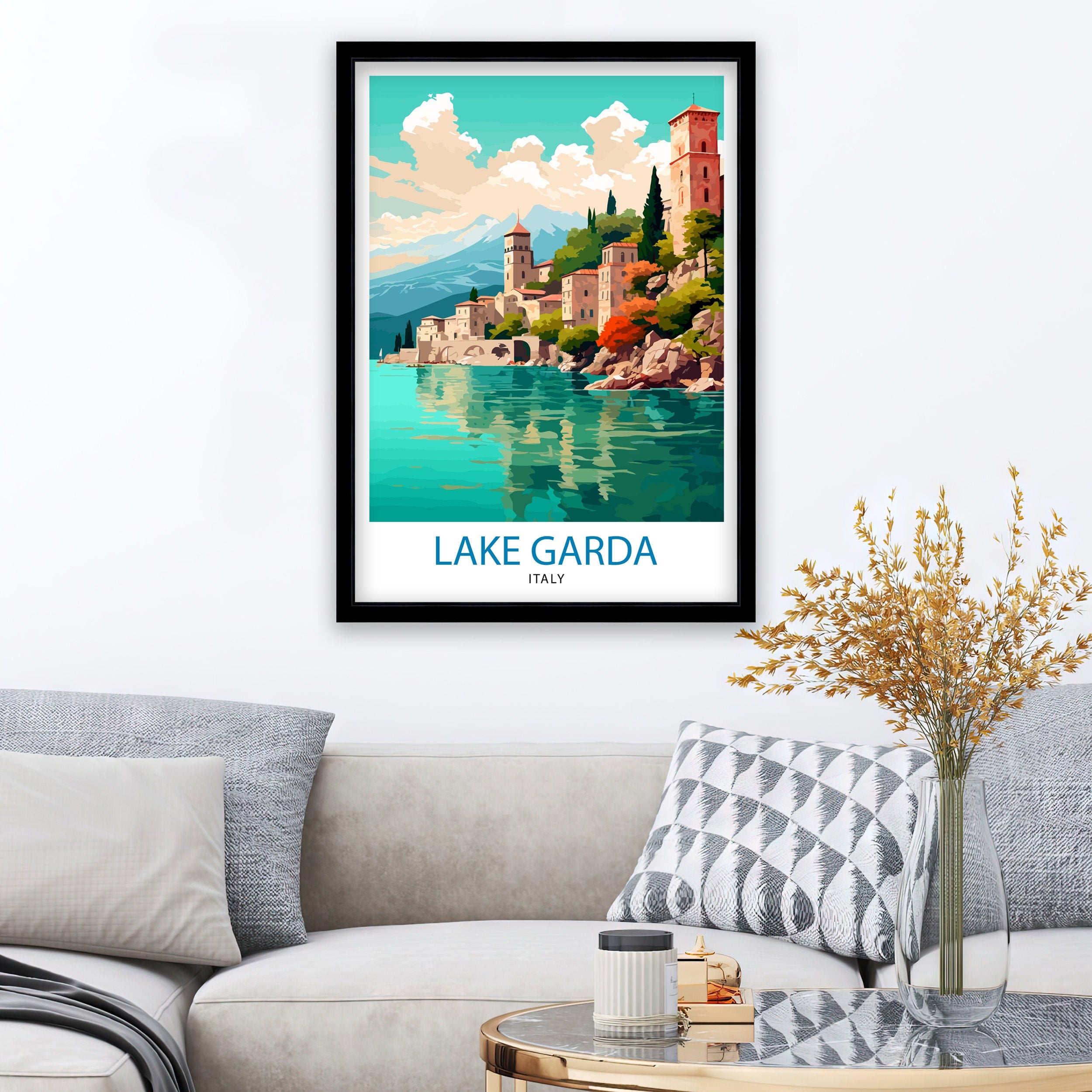 Lake Garda Italy Travel Print Lake Garda Wall Art Italy Travel Poster Lake Garda Home Decor Italy Illustration Gift for Italy Lovers