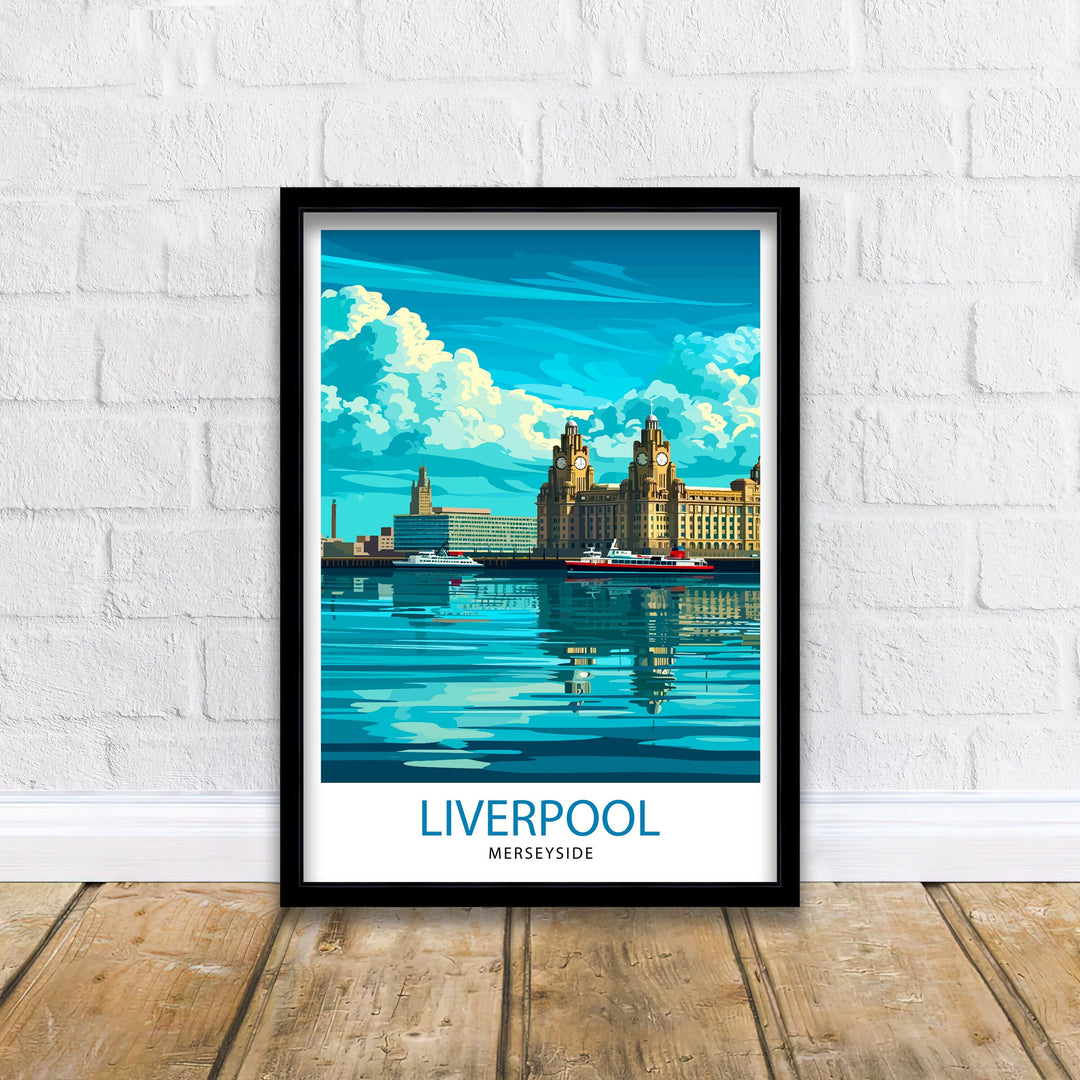 Liverpool Travel Poster Liverpool Wall Art Liverpool Home Decor Liverpool Cityscape Illustration Gift For Liverpool Lovers England Travel