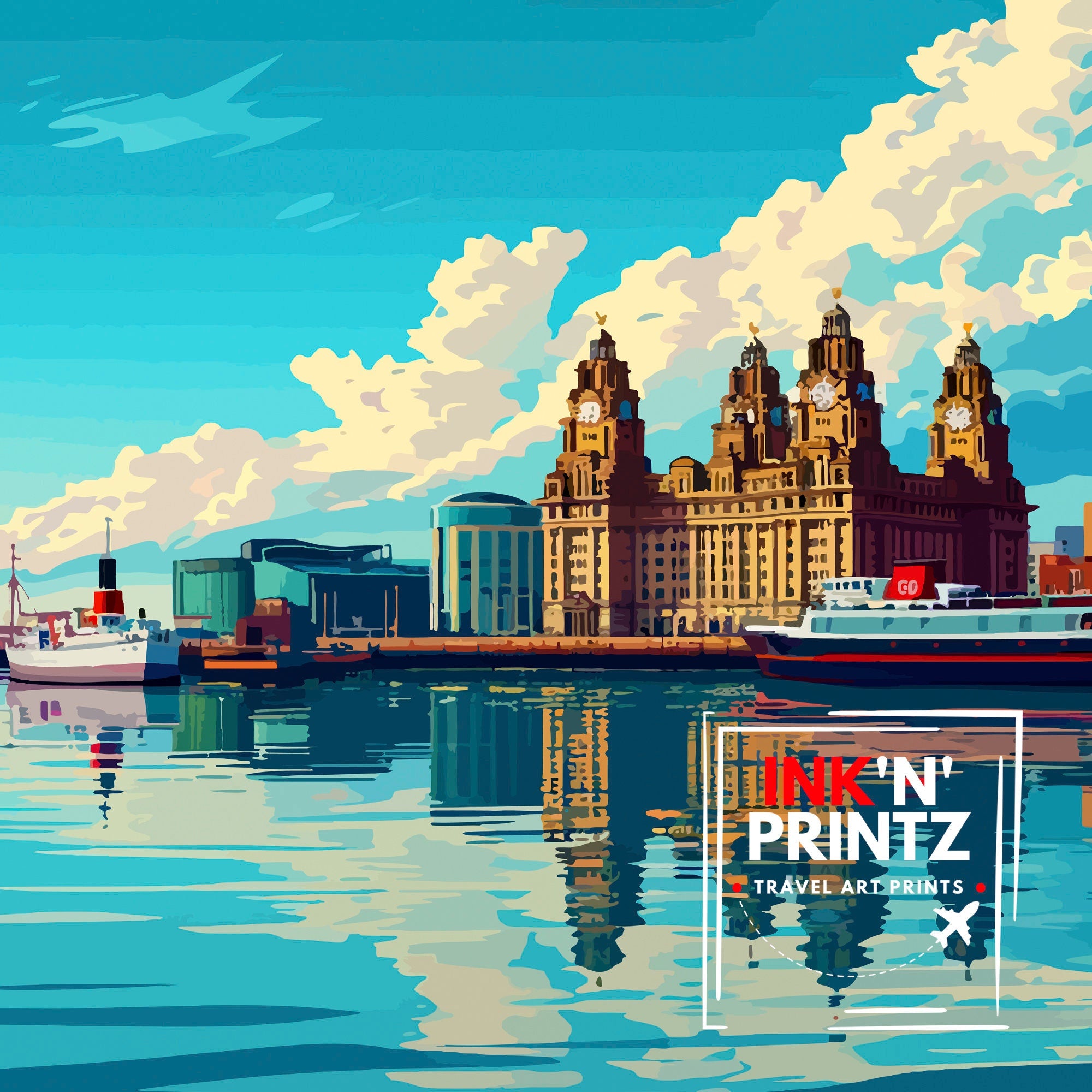 Liverpool Travel Print Liverpool Wall Art Liverpool Home Decor Liverpool Cityscape Illustration Gift For Liverpool Lovers England Travel