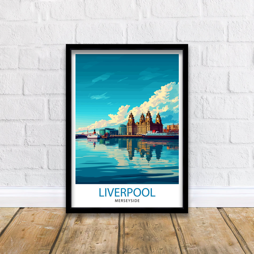 Liverpool Travel Poster Liverpool Wall Art Liverpool Home Decor Liverpool Cityscape Illustration Gift For Liverpool Lovers England Travel