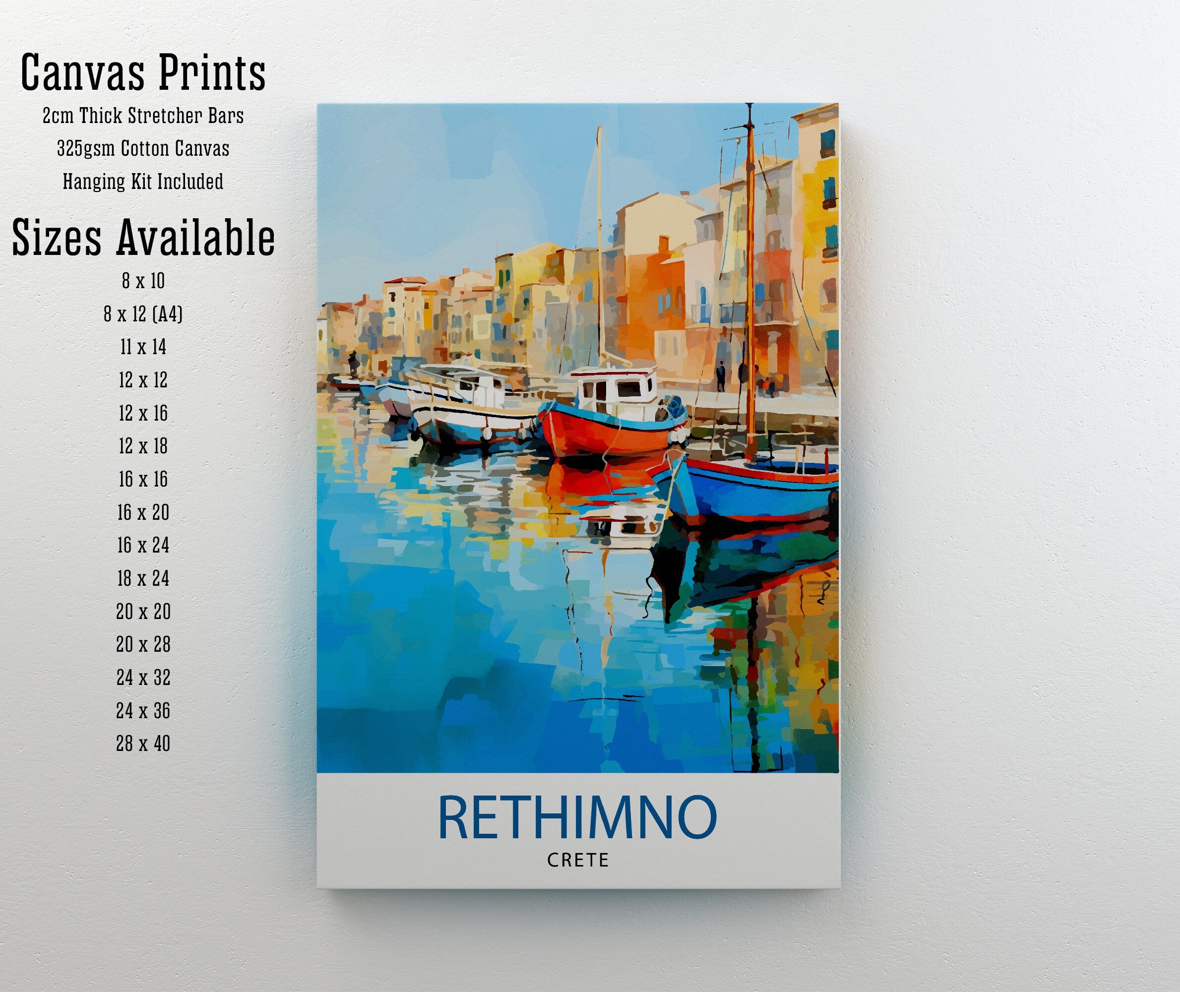 Rethymno Crete Print Greek Island Art Venetian Harbor Poster Mediterranean Landscape Wall Decor Crete Town Illustration Greek Culture