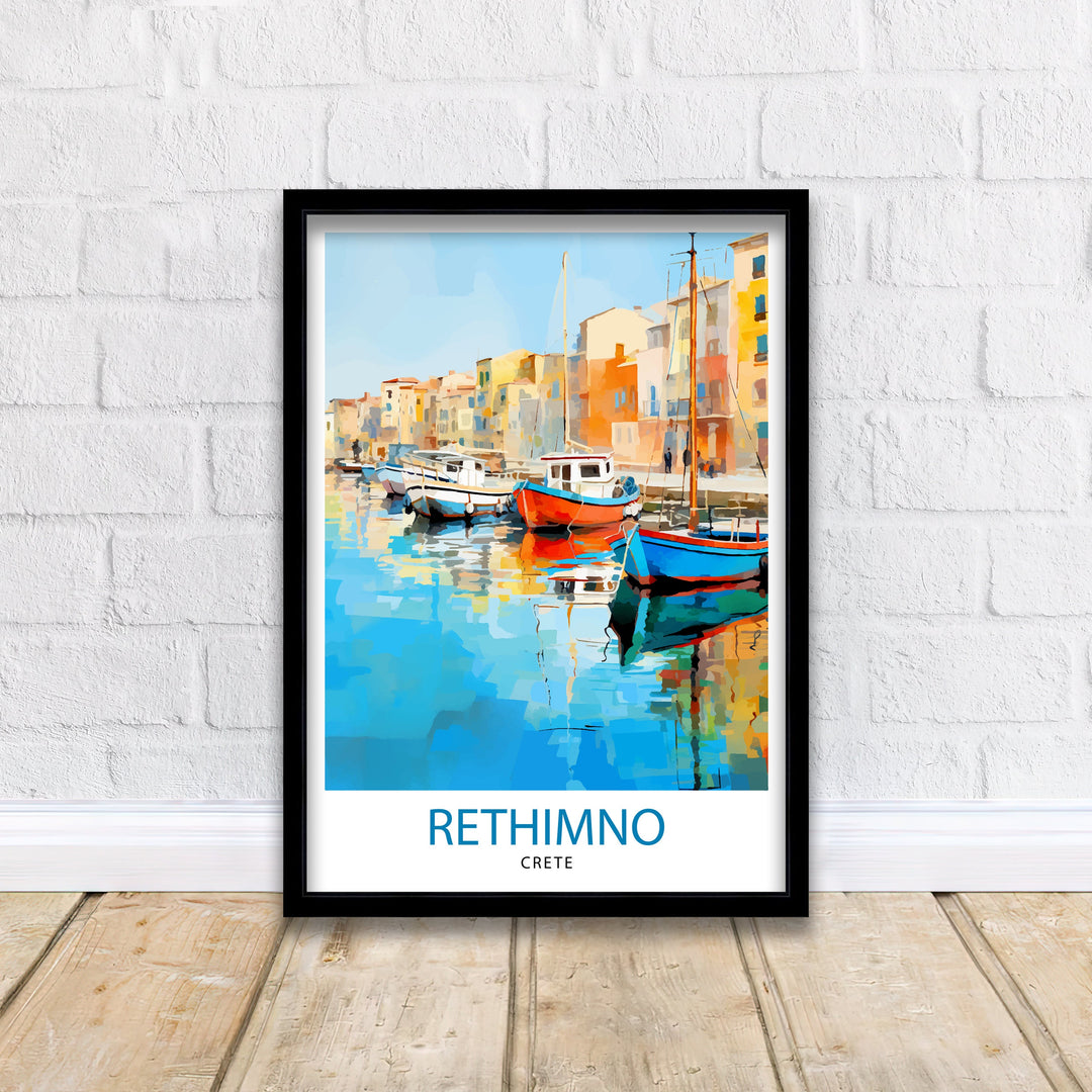 Rethymno Crete Poster Greek Island Art Venetian Harbor Poster Mediterranean Landscape