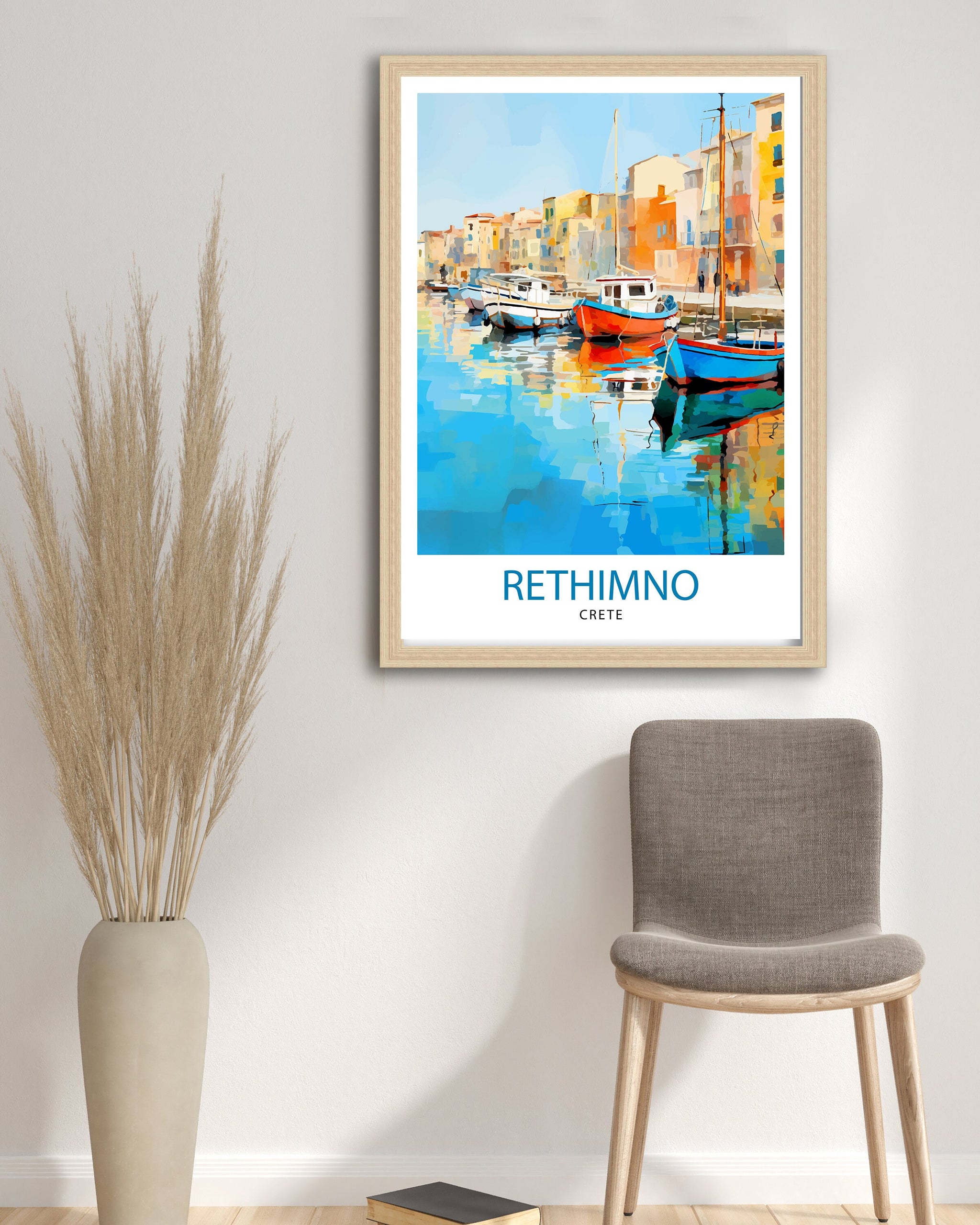 Rethymno Crete Print Greek Island Art Venetian Harbor Poster Mediterranean Landscape Wall Decor Crete Town Illustration Greek Culture