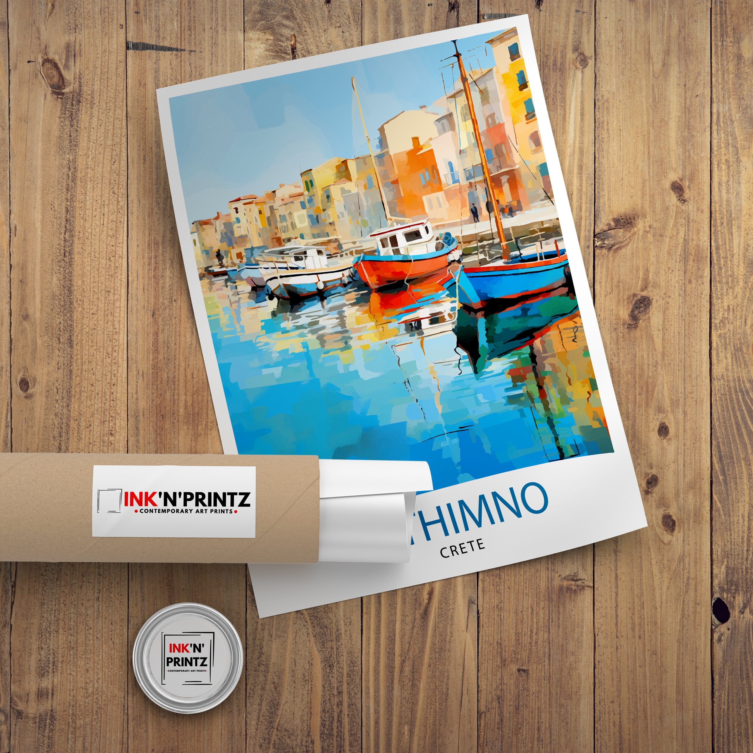 Rethymno Crete Print Greek Island Art Venetian Harbor Poster Mediterranean Landscape Wall Decor Crete Town Illustration Greek Culture