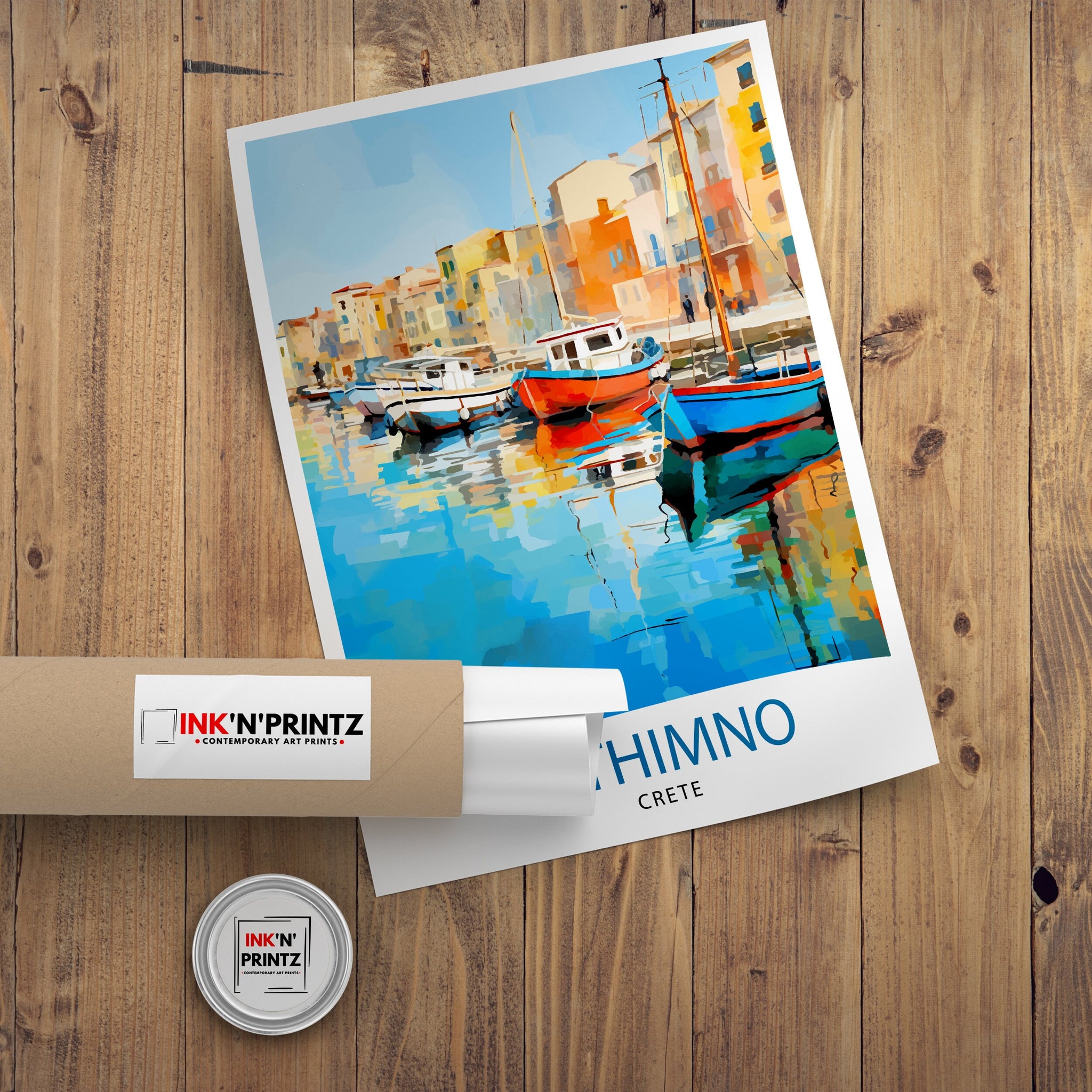 Rethymno Crete Print Greek Island Art Venetian Harbor Poster Mediterranean Landscape Wall Decor Crete Town Illustration Greek Culture
