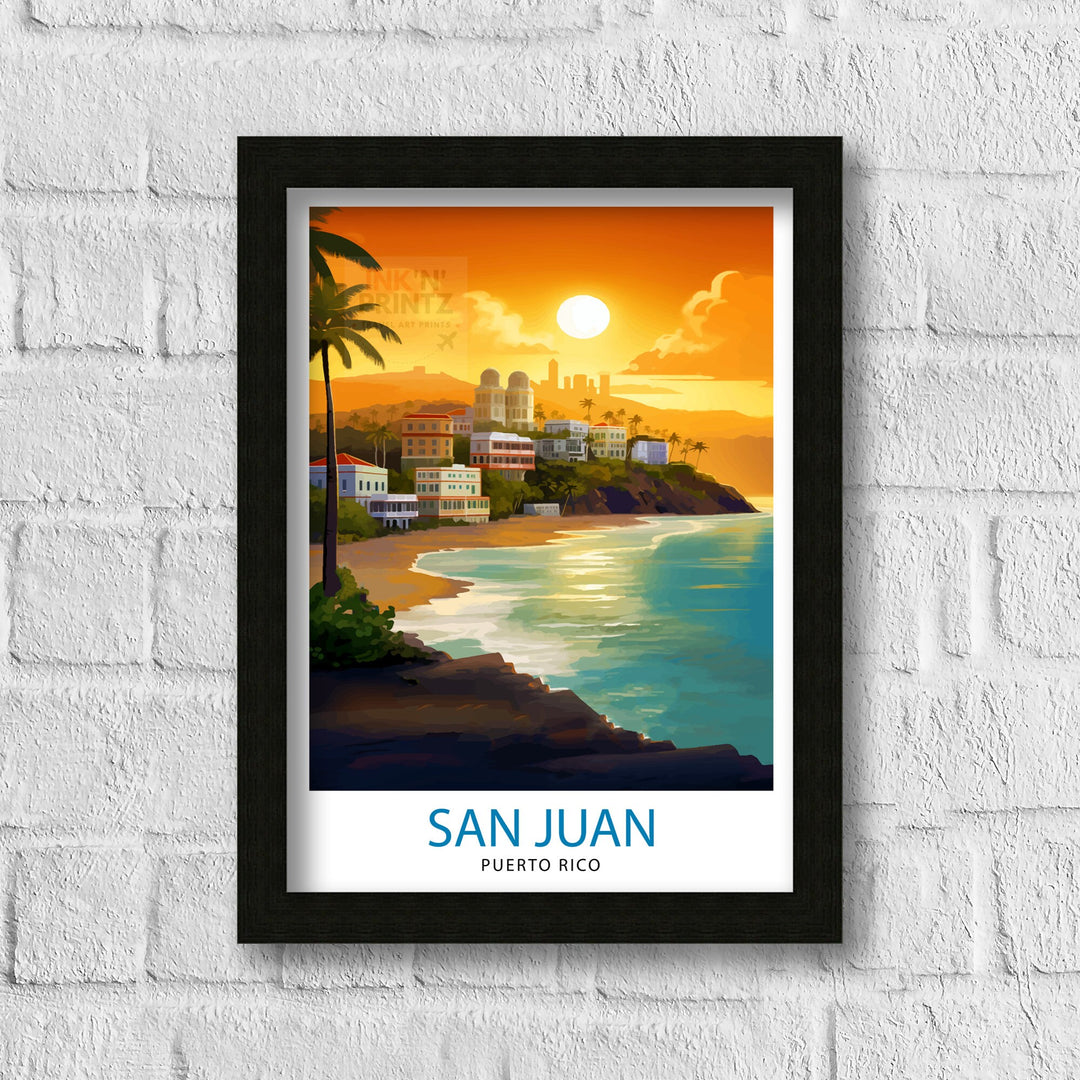 San Juan Puerto Rico Poster Old San Juan Art Colorful Cityscape Poster Caribbean Island