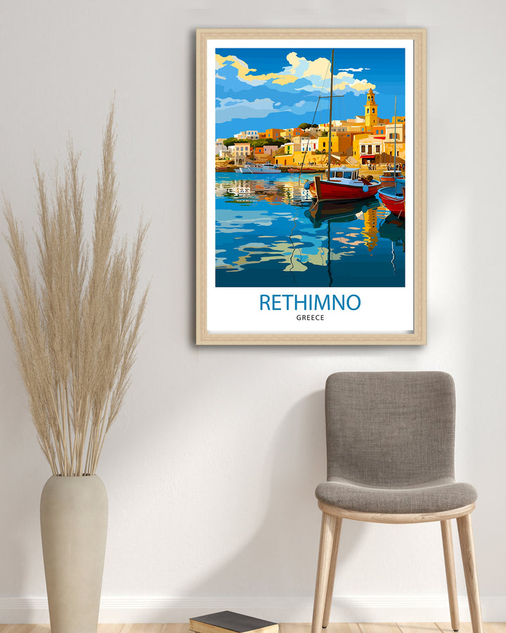 Rethymno Crete Poster Greek Island Art Venetian Harbor Poster Mediterranean Landscape