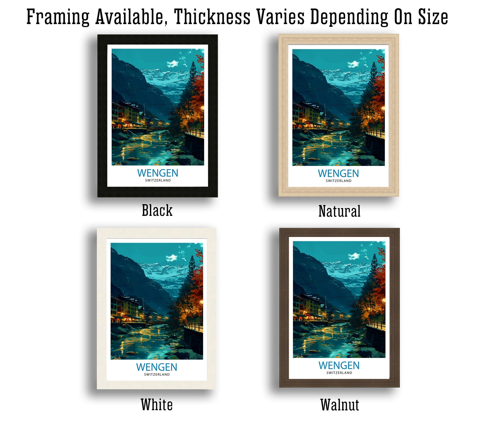 Wengen Switzerland Print Alpine Village Art Swiss Mountainscape Poster Lauterbrunnen Valley Wall Decor Swiss Alps Illustration