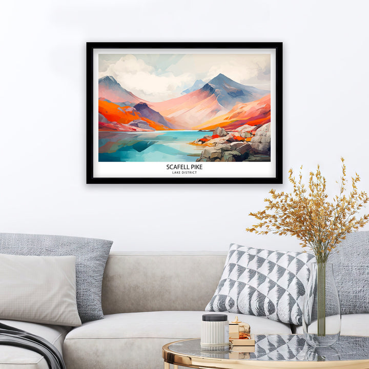 Scafell Pike Travel Poster Lake District Wall Art Scafell Pike Illustration England Travel Poster Gift for Hikers Mountain