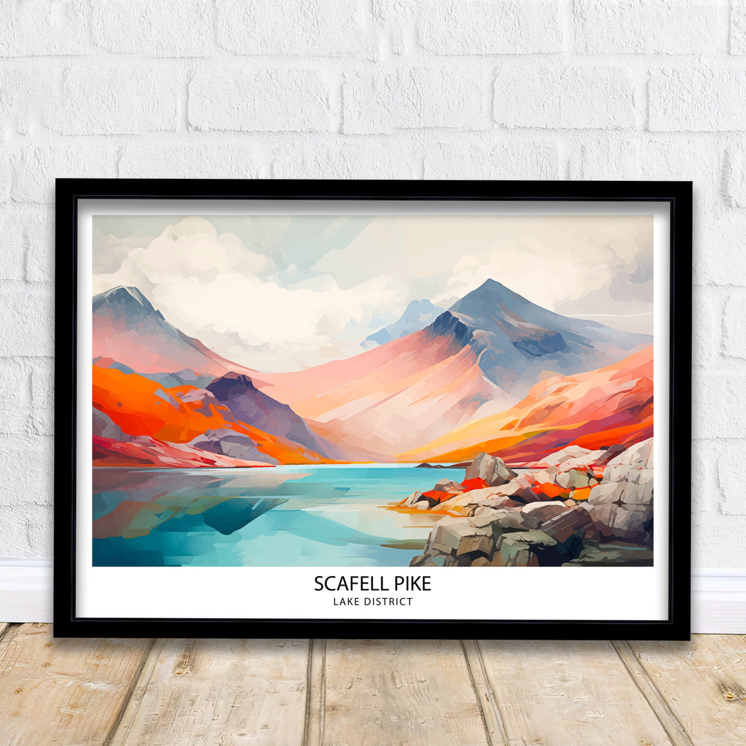 Scafell Pike Travel Poster Lake District Wall Art Scafell Pike Illustration England Travel Poster Gift for Hikers Mountain