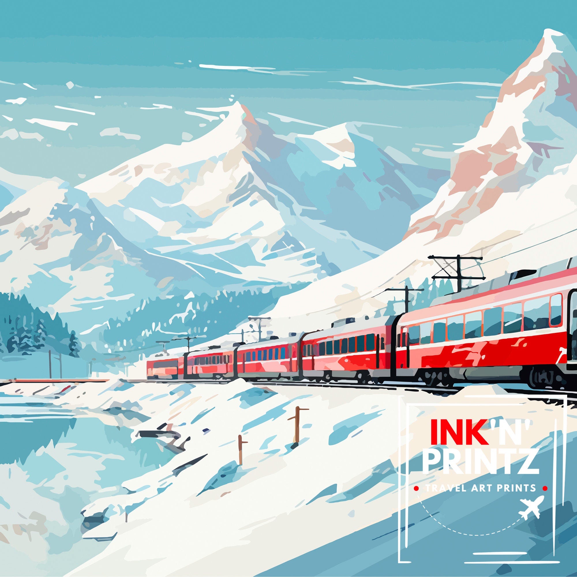 Glacier Express Train Print Swiss Alps Railway Poster Scenic Train Journey Art Switzerland Travel Decor Alpine Adventure Wall Art Railway