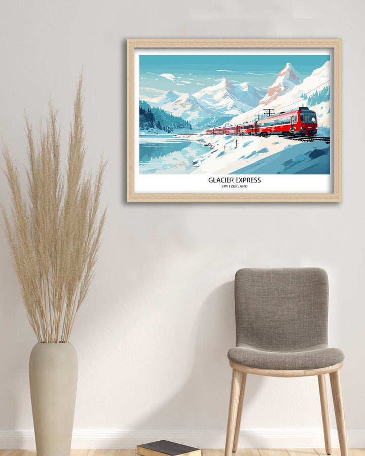 Glacier Express Train Poster Swiss Alps Railway Poster Scenic Train Journey Art Switzerland Travel Decor Alpine Adventure Wall Art Railway