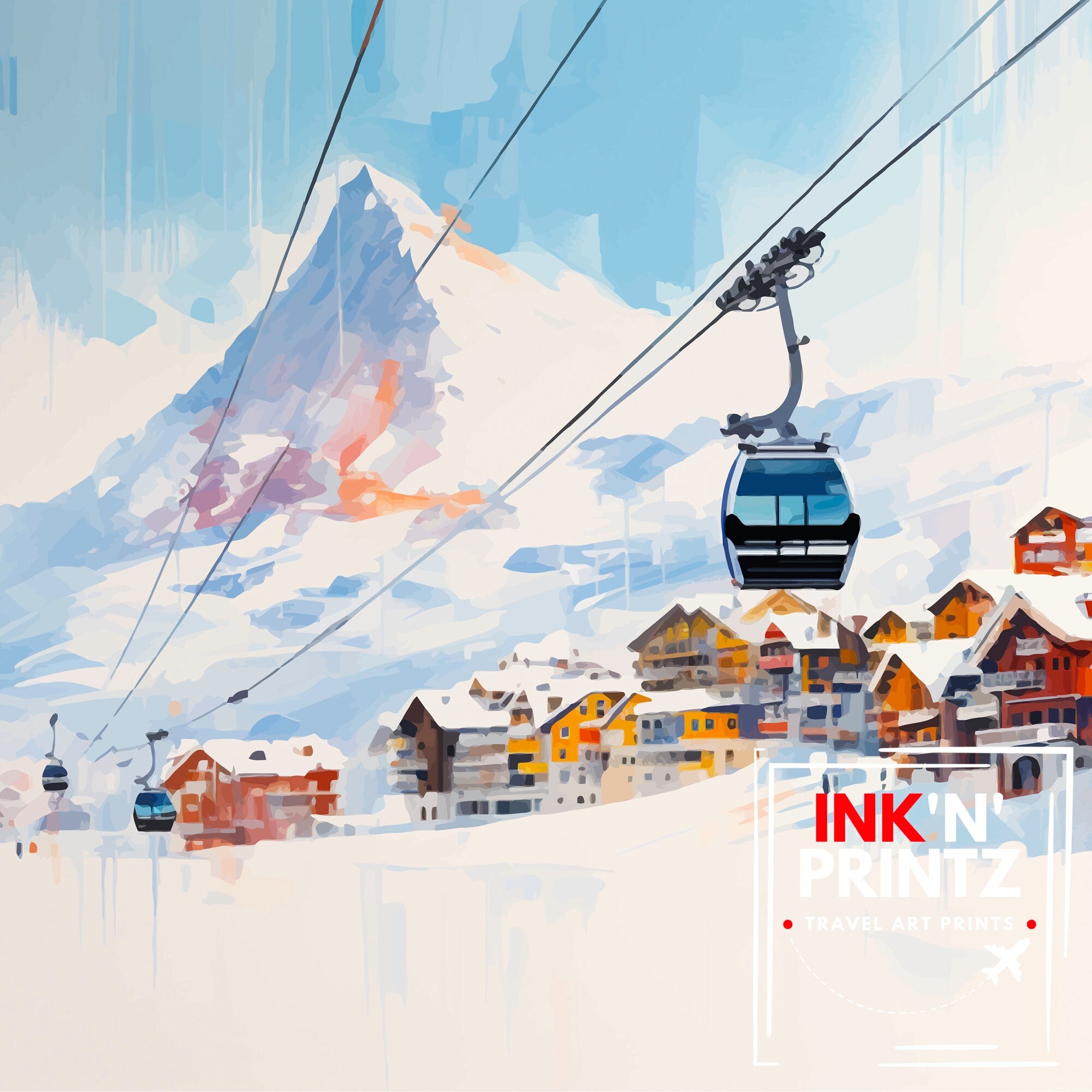 Val d'isere Travel Print | Ski Poster| Travel Poster| Ski Print| Val Di'sere Poster| French Alps| Skiing| Skiing Wall Art| Skiing Poster