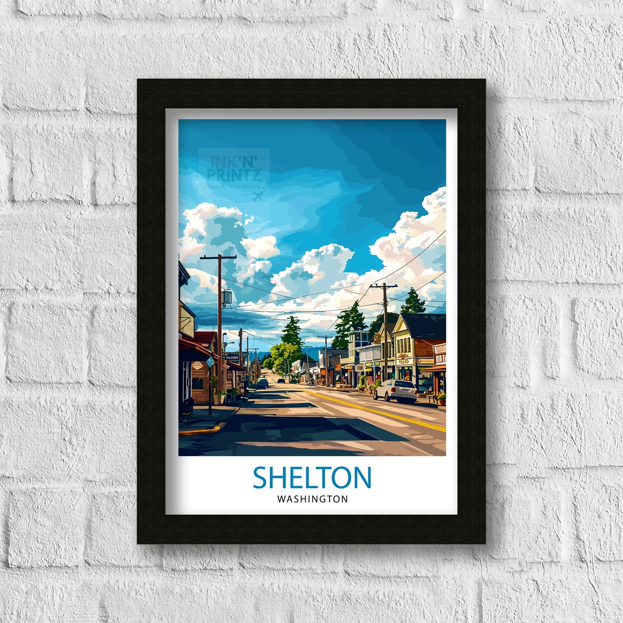 Shelton Washington Print Pacific Northwest Art Hood Canal Poster Washington State Wall Decor Shelton Cityscape Illustration Natural