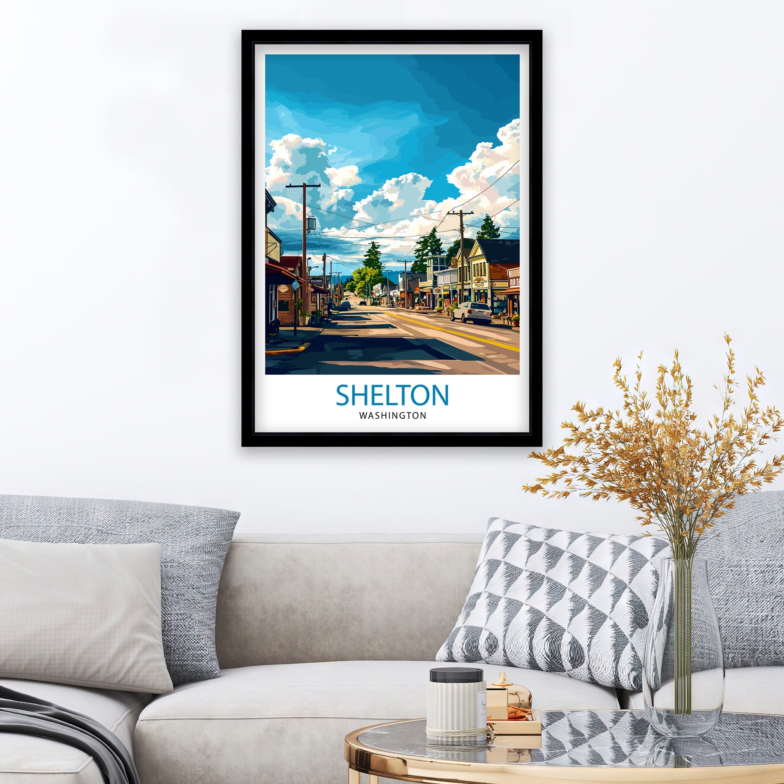 Shelton Washington Print Pacific Northwest Art Hood Canal Poster Washington State Wall Decor Shelton Cityscape Illustration Natural
