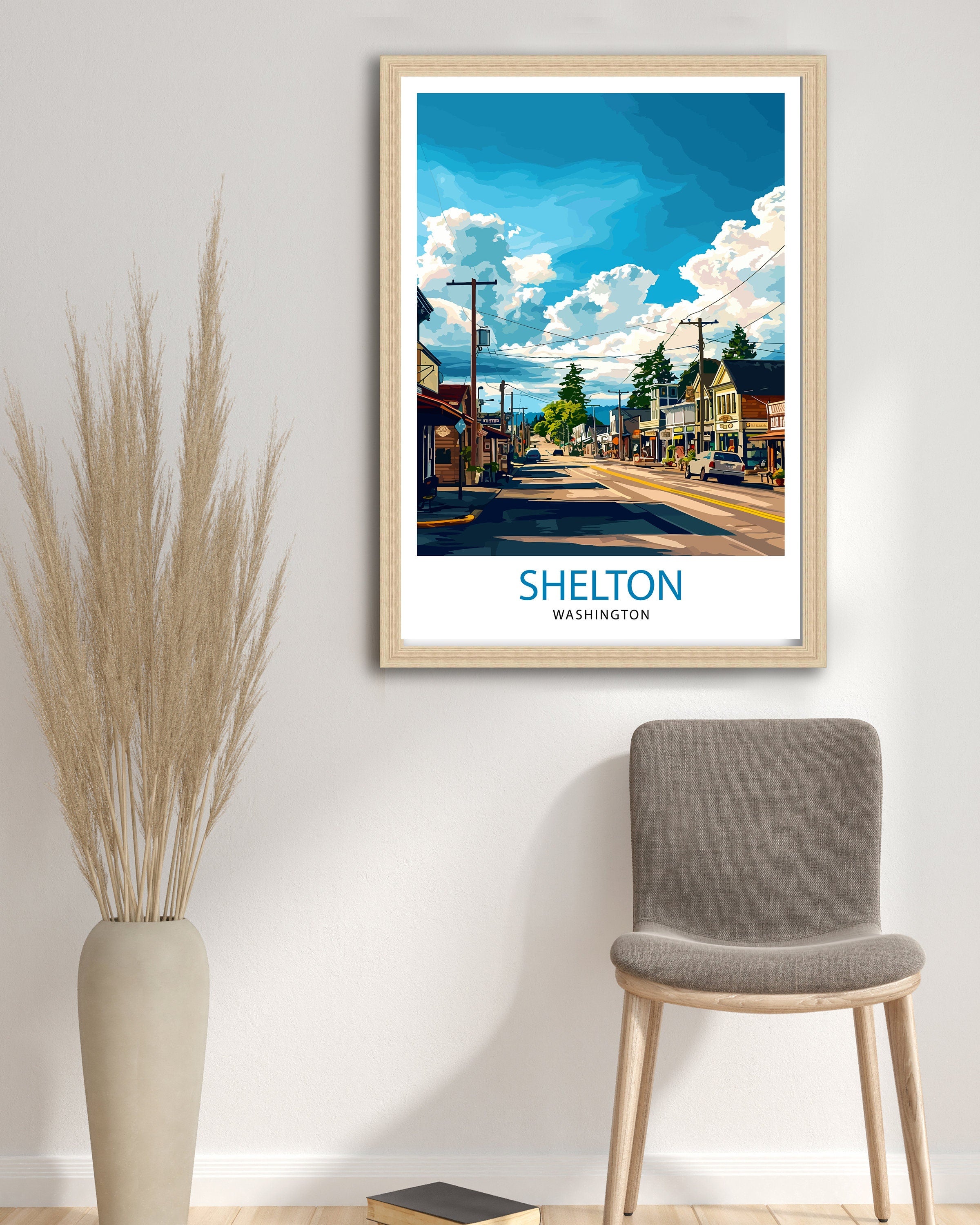 Shelton Washington Print Pacific Northwest Art Hood Canal Poster Washington State Wall Decor Shelton Cityscape Illustration Natural