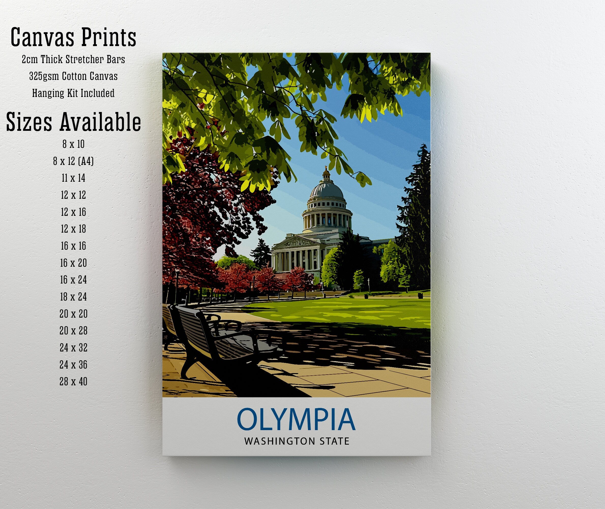 Olympia Washington State Print Capital City Art Puget Sound Landscape Poster Pacific Northwest Wall Decor Olympia Cityscape Illustration