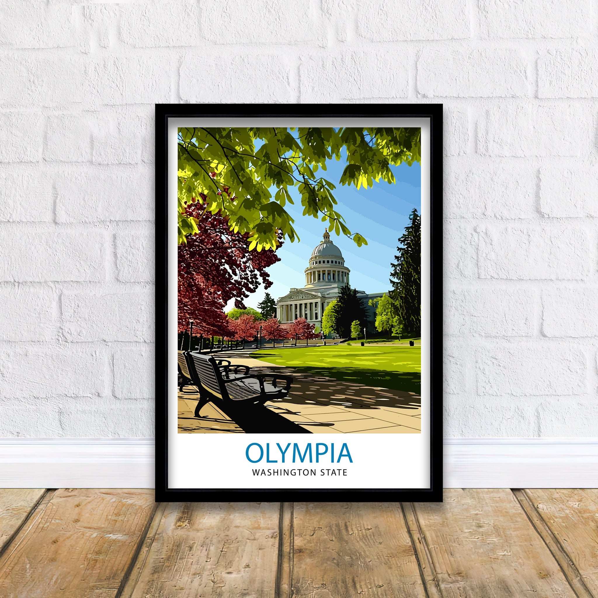 Olympia Washington State Print Capital City Art Puget Sound Landscape Poster Pacific Northwest Wall Decor Olympia Cityscape Illustration
