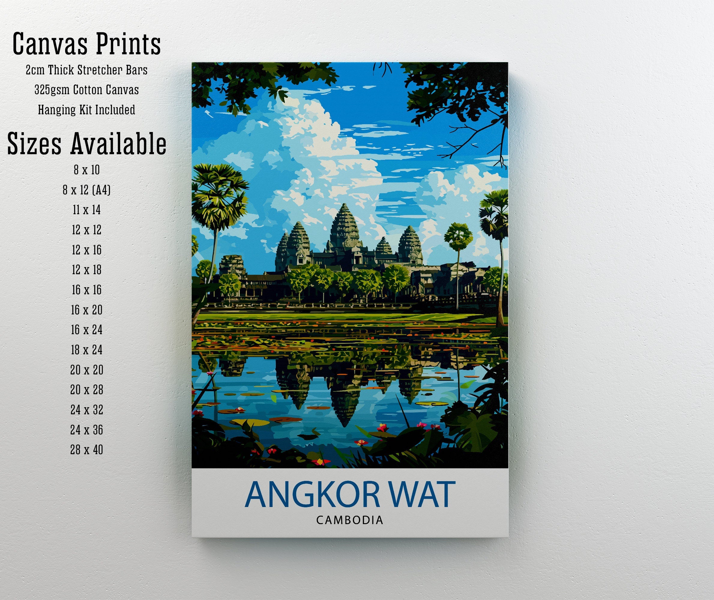 Angkor Wat Cambodia Print Ancient Temple Art Siem Reap Landmark Poster Khmer Architecture Wall Decor Historical Site Illustration Southeast
