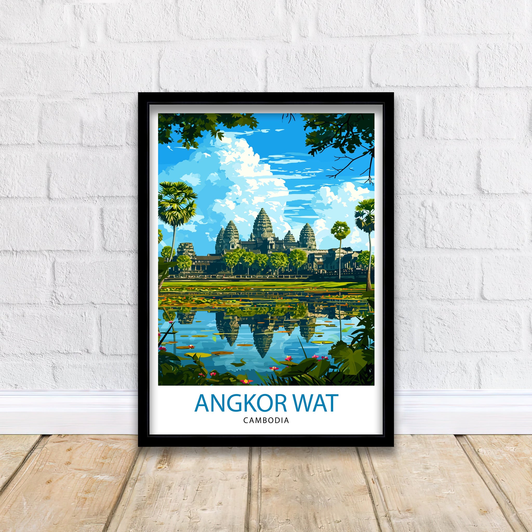 Angkor Wat Cambodia Print Ancient Temple Art Siem Reap Landmark Poster Khmer Architecture Wall Decor Historical Site Illustration Southeast