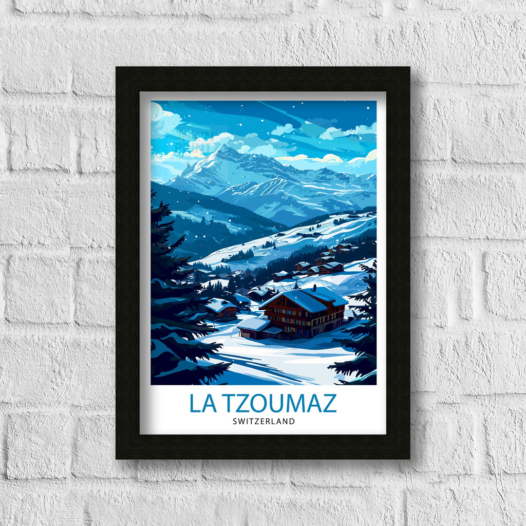 La Tzoumaz Switzerland Poster Alpine Village Art Swiss Ski Resort Poster Mountain Landscape