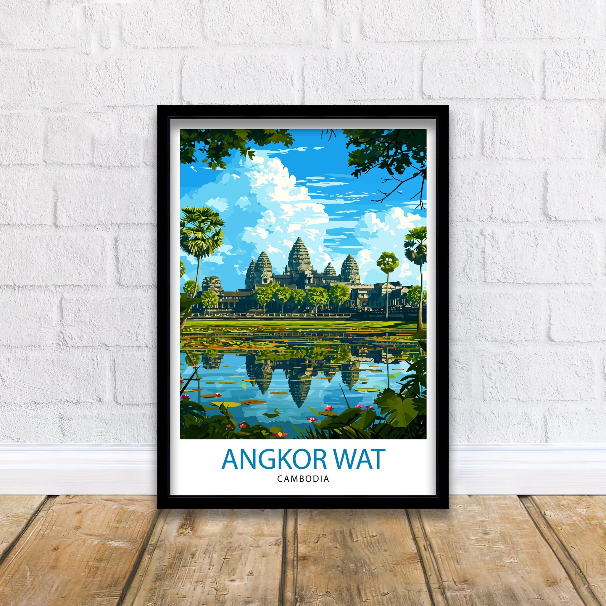 Angkor Wat Cambodia Print Ancient Temple Art Siem Reap Landmark Poster Khmer Architecture Wall Decor Historical Site Illustration Southeast