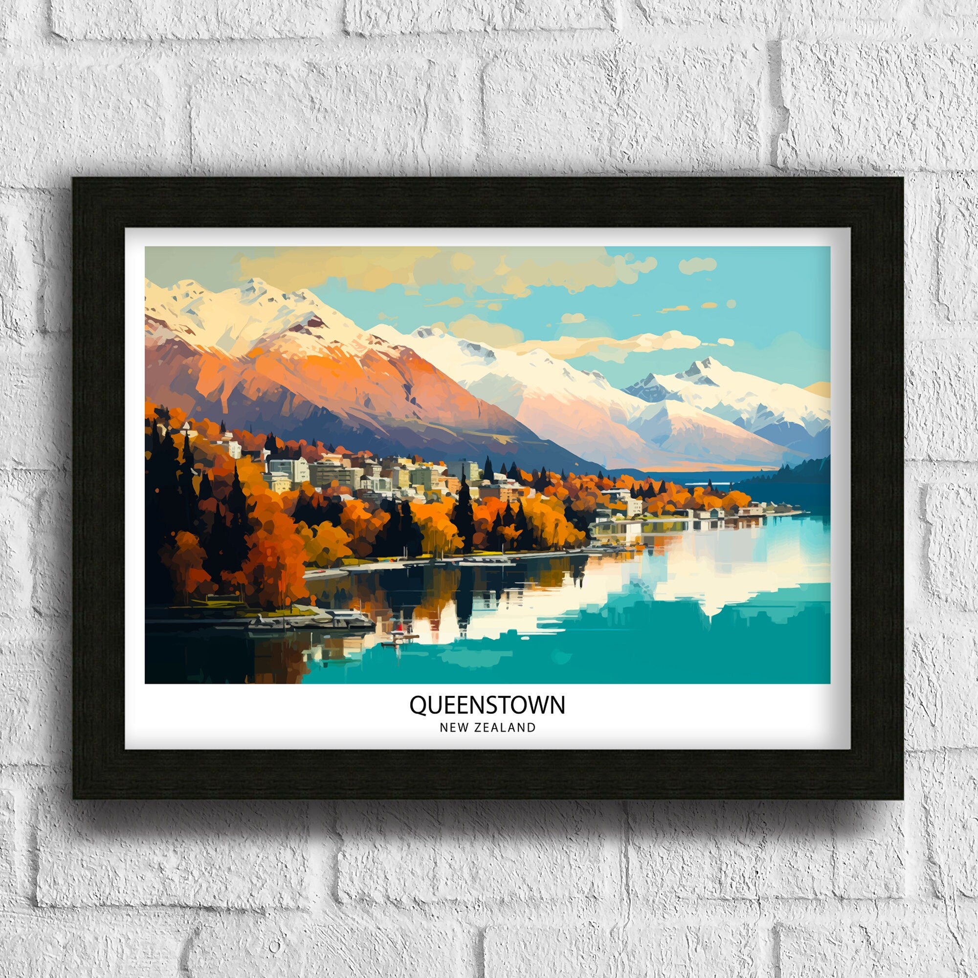 Queenstown New Zealand Print| Adventure Capital Poster Lake Wakatipu Wall Art Remarkables Mountain Decor Kiwi Travel Illustration Outdoor