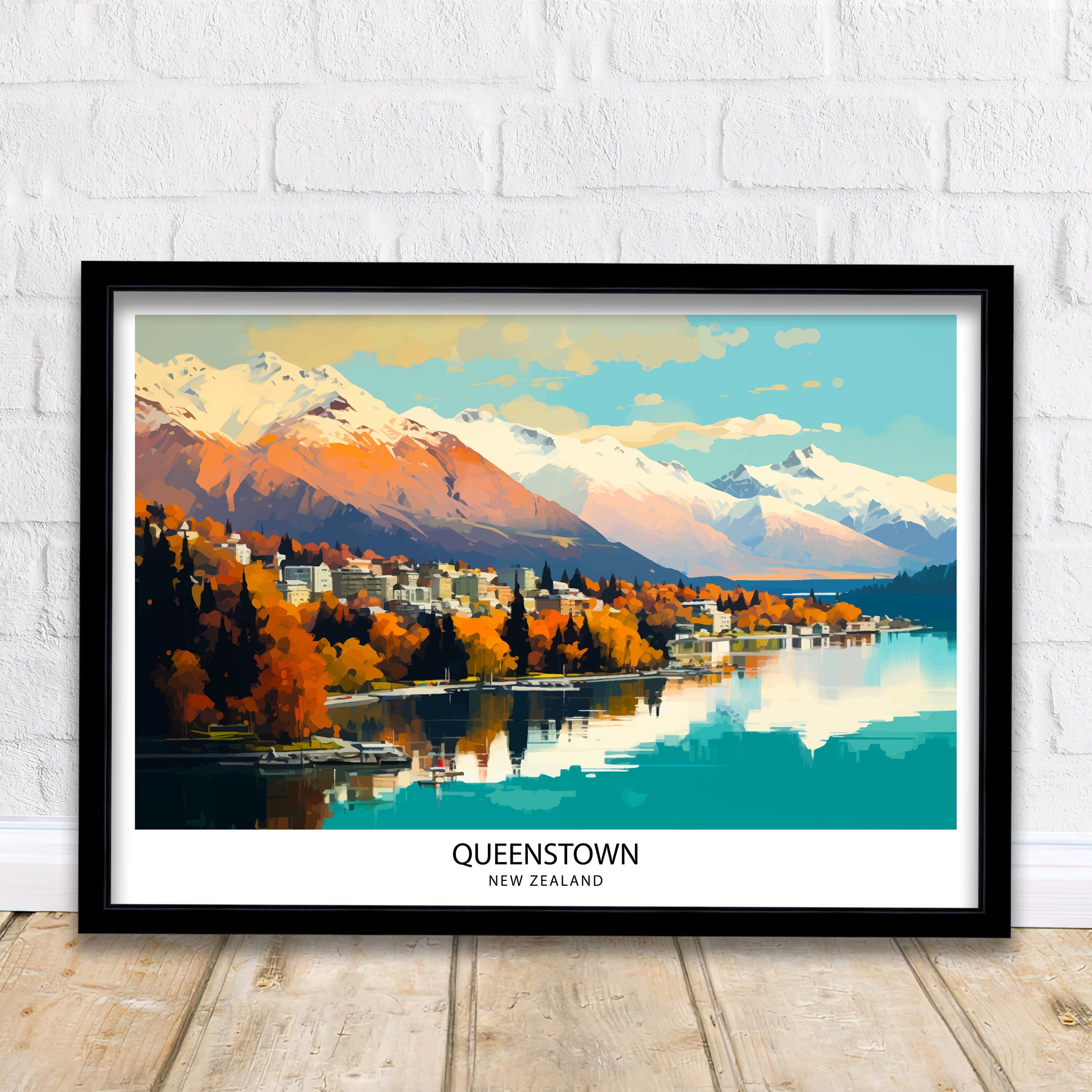 Queenstown New Zealand Print| Adventure Capital Poster Lake Wakatipu Wall Art Remarkables Mountain Decor Kiwi Travel Illustration Outdoor