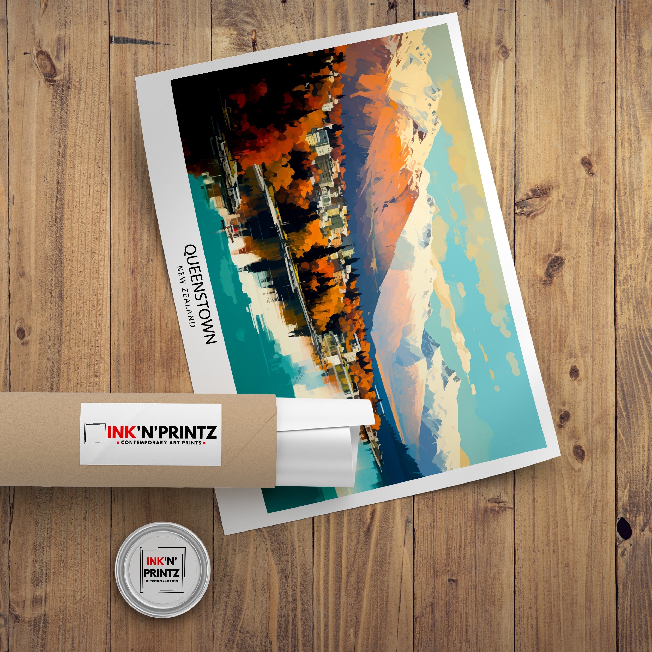 Queenstown New Zealand Print| Adventure Capital Poster Lake Wakatipu Wall Art Remarkables Mountain Decor Kiwi Travel Illustration Outdoor
